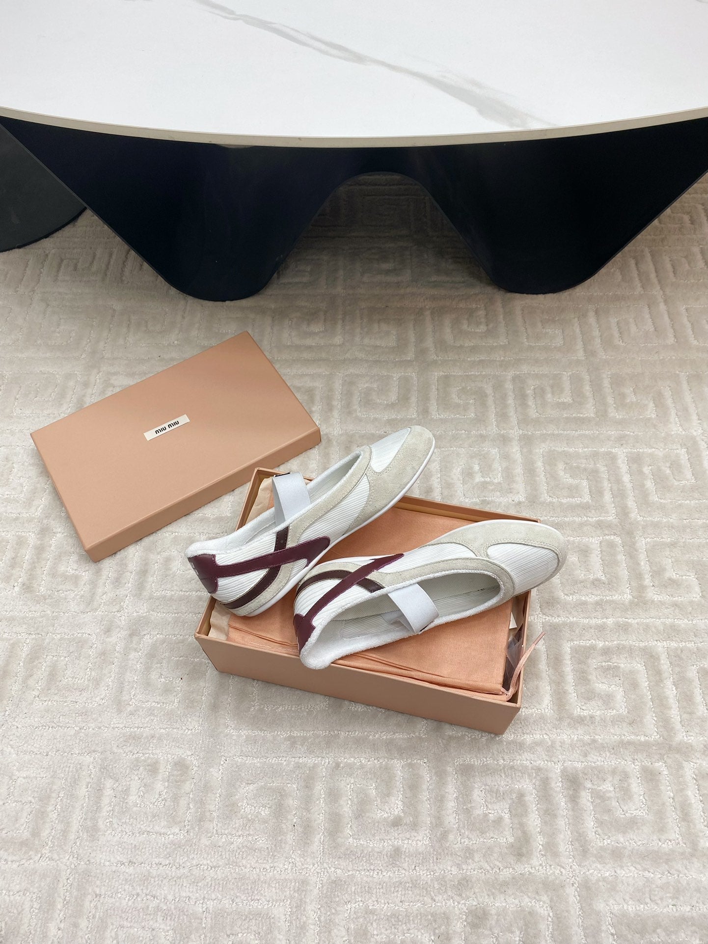 BALLET FLAT SHOES IN WHITE MESH AND BEIGE SUEDE - 35