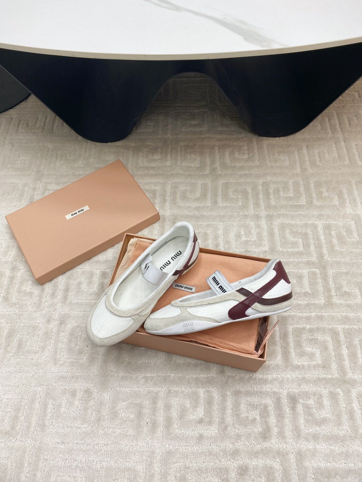 BALLET FLAT SHOES IN WHITE MESH AND BEIGE SUEDE - 35