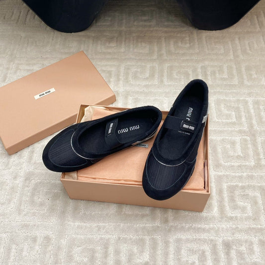 BALLET FLAT SHOES IN BLACK MESH AND SUEDE - 35