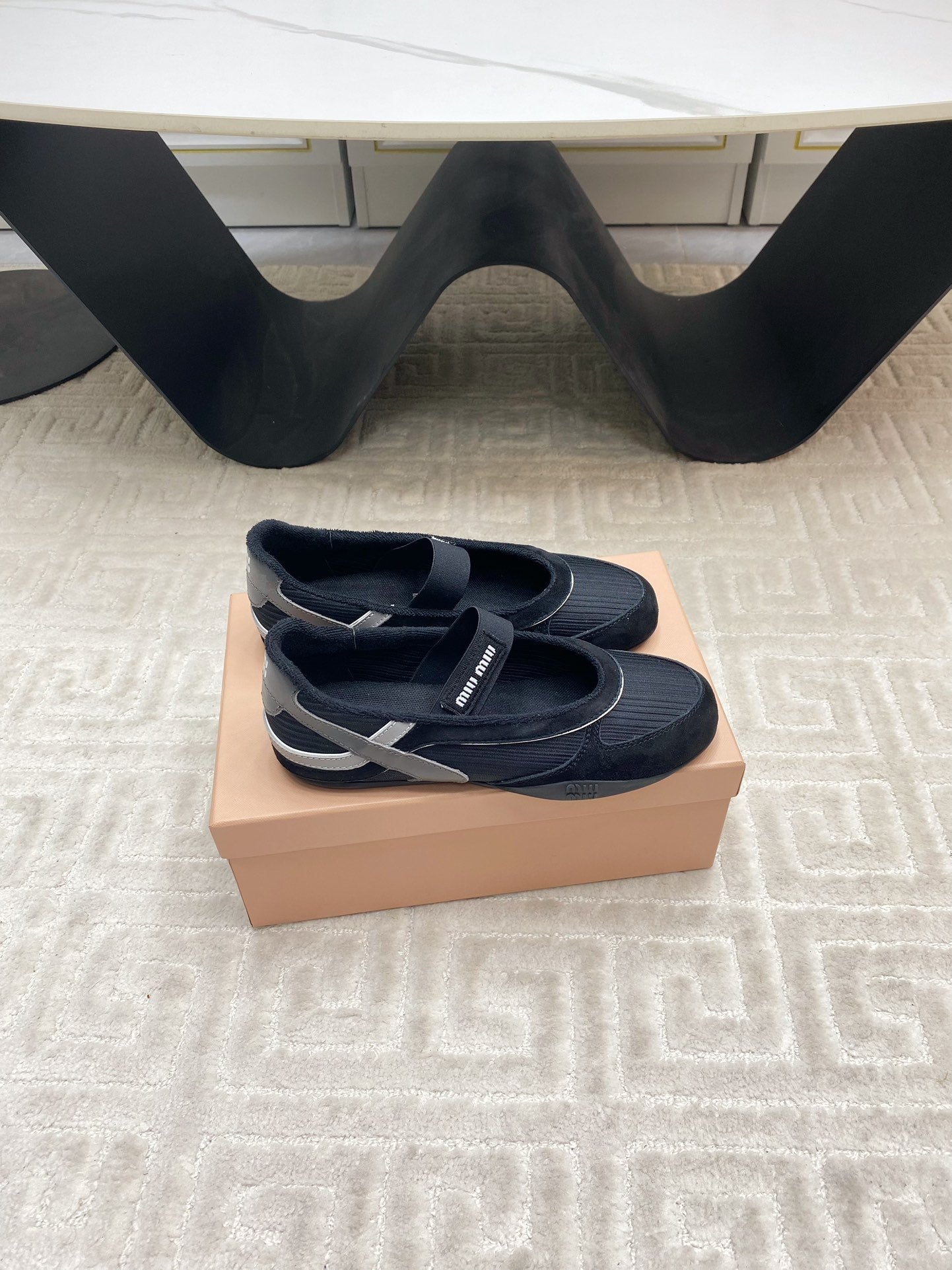 BALLET FLAT SHOES IN BLACK MESH AND SUEDE - 35
