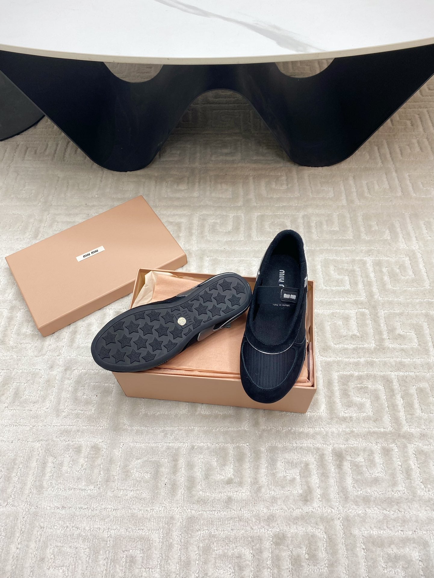 BALLET FLAT SHOES IN BLACK MESH AND SUEDE - 35