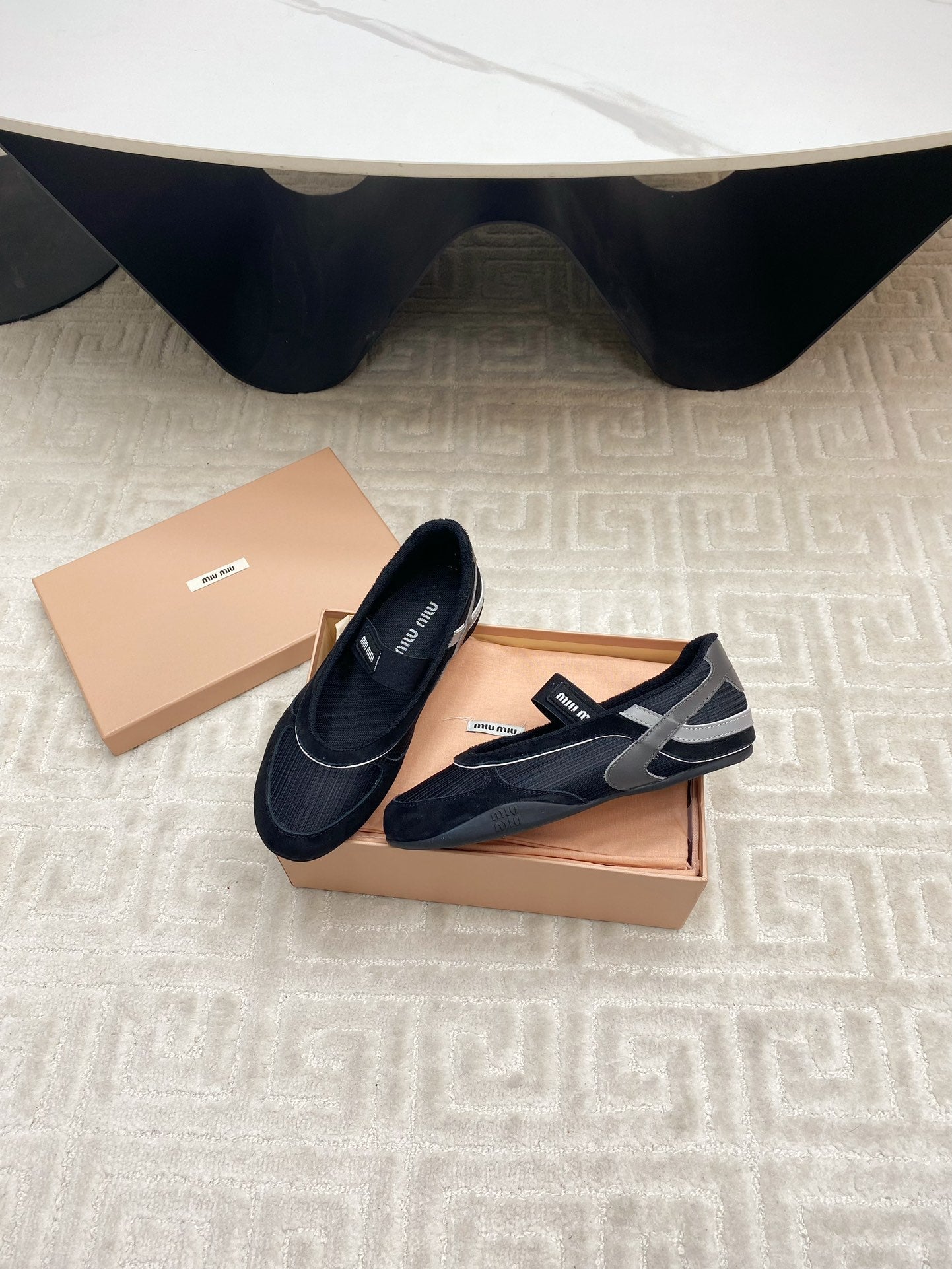 BALLET FLAT SHOES IN BLACK MESH AND SUEDE - 35