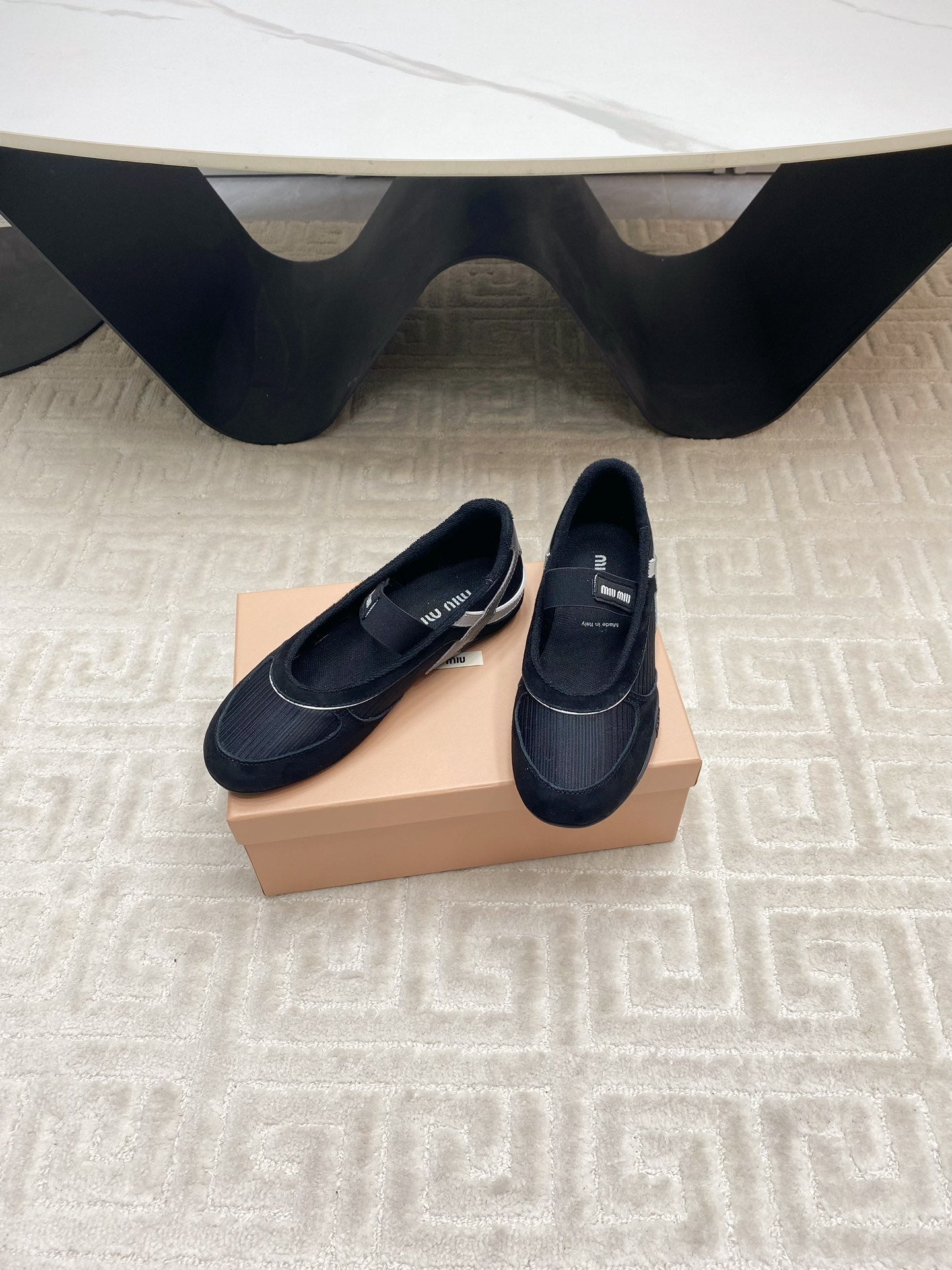 BALLET FLAT SHOES IN BLACK MESH AND SUEDE - 35