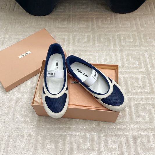 BALLET FLAT SHOES IN NAVY MESH AND WHITE SUEDE - 35