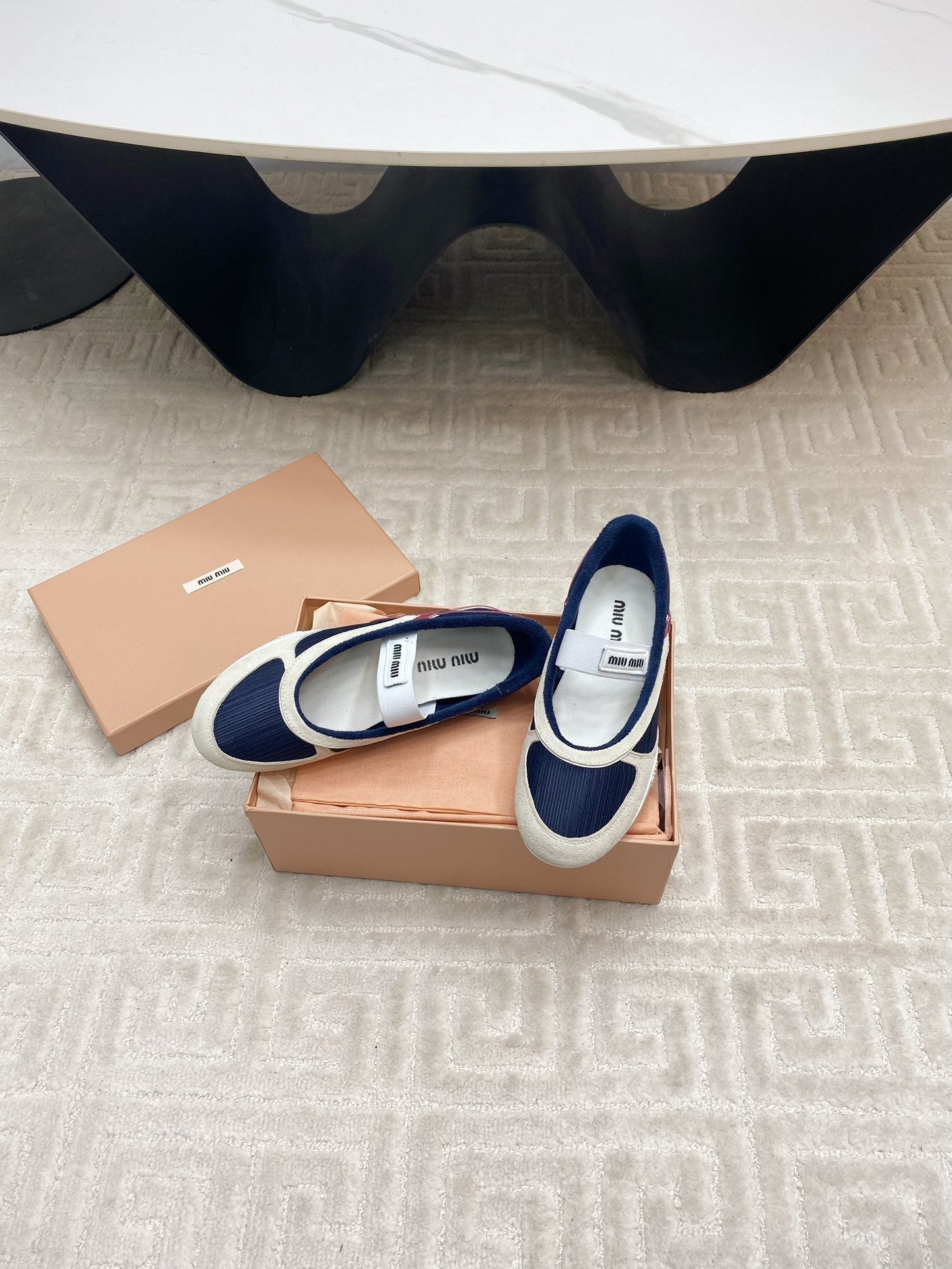 BALLET FLAT SHOES IN NAVY MESH AND WHITE SUEDE - 35