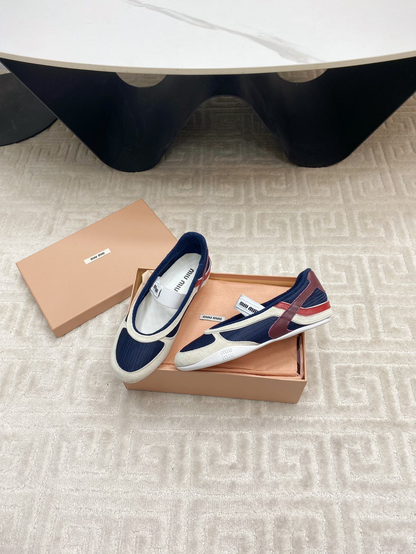 BALLET FLAT SHOES IN NAVY MESH AND WHITE SUEDE - 35