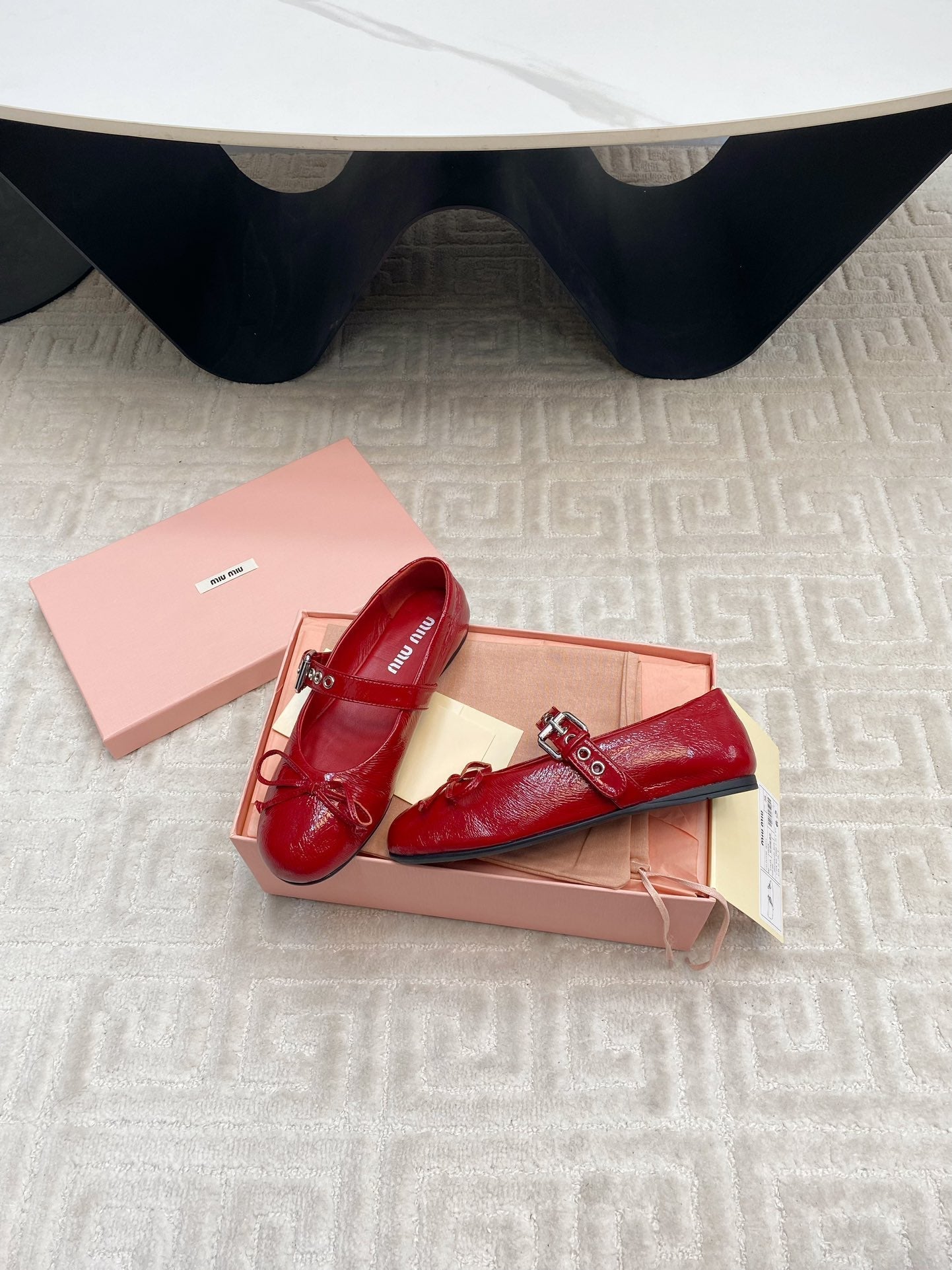 BOW MARY JANE FLAT IN RED NAPLAK LAMBSKIN - 35