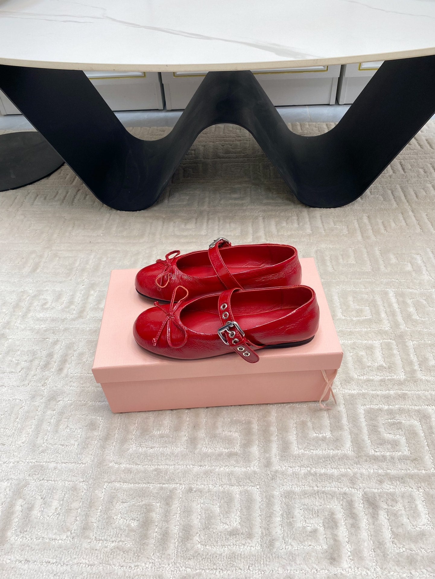 BOW MARY JANE FLAT IN RED NAPLAK LAMBSKIN - 35