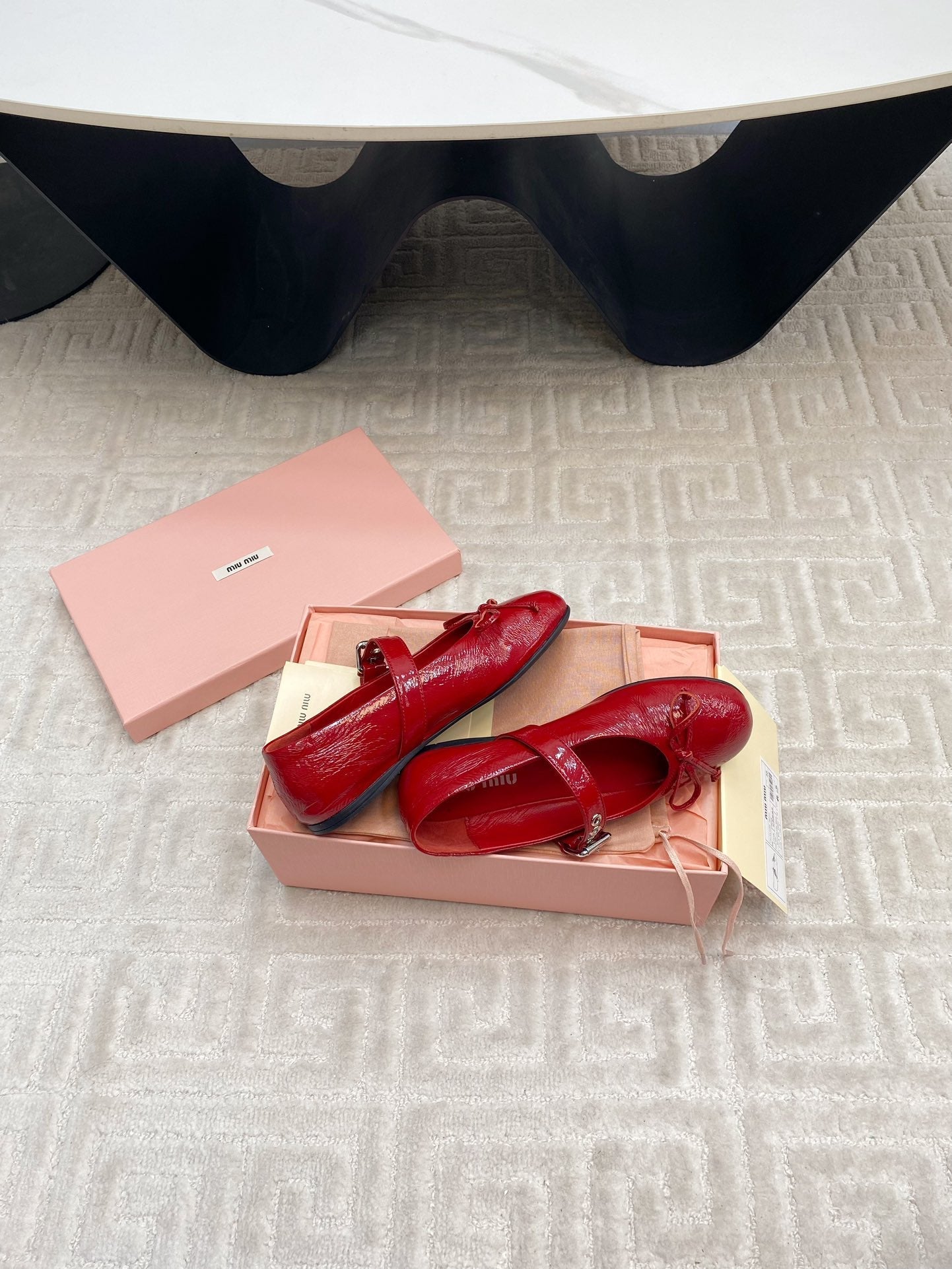 BOW MARY JANE FLAT IN RED NAPLAK LAMBSKIN - 35