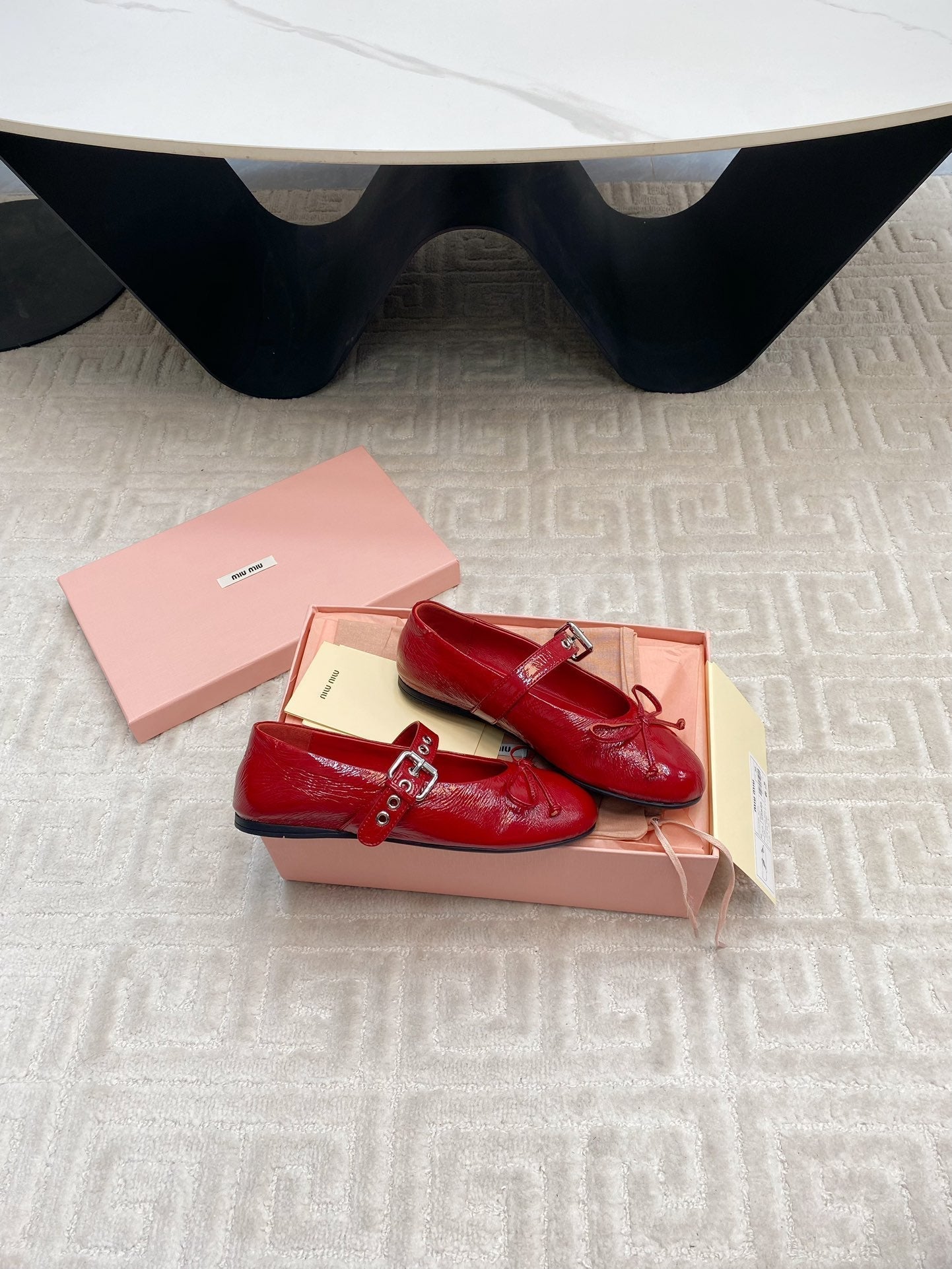BOW MARY JANE FLAT IN RED NAPLAK LAMBSKIN - 35
