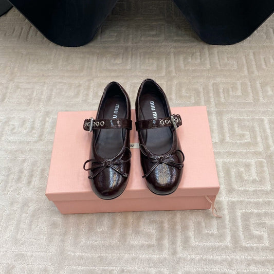 BOW MARY JANE FLAT IN ESPRESSO NAPLAK LAMBSKIN - 35