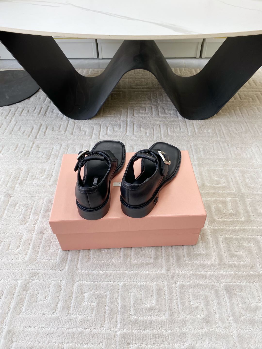 THONG SANDALS IN BLACK LAMBSKIN WITH SILVER BUCKLE - 35