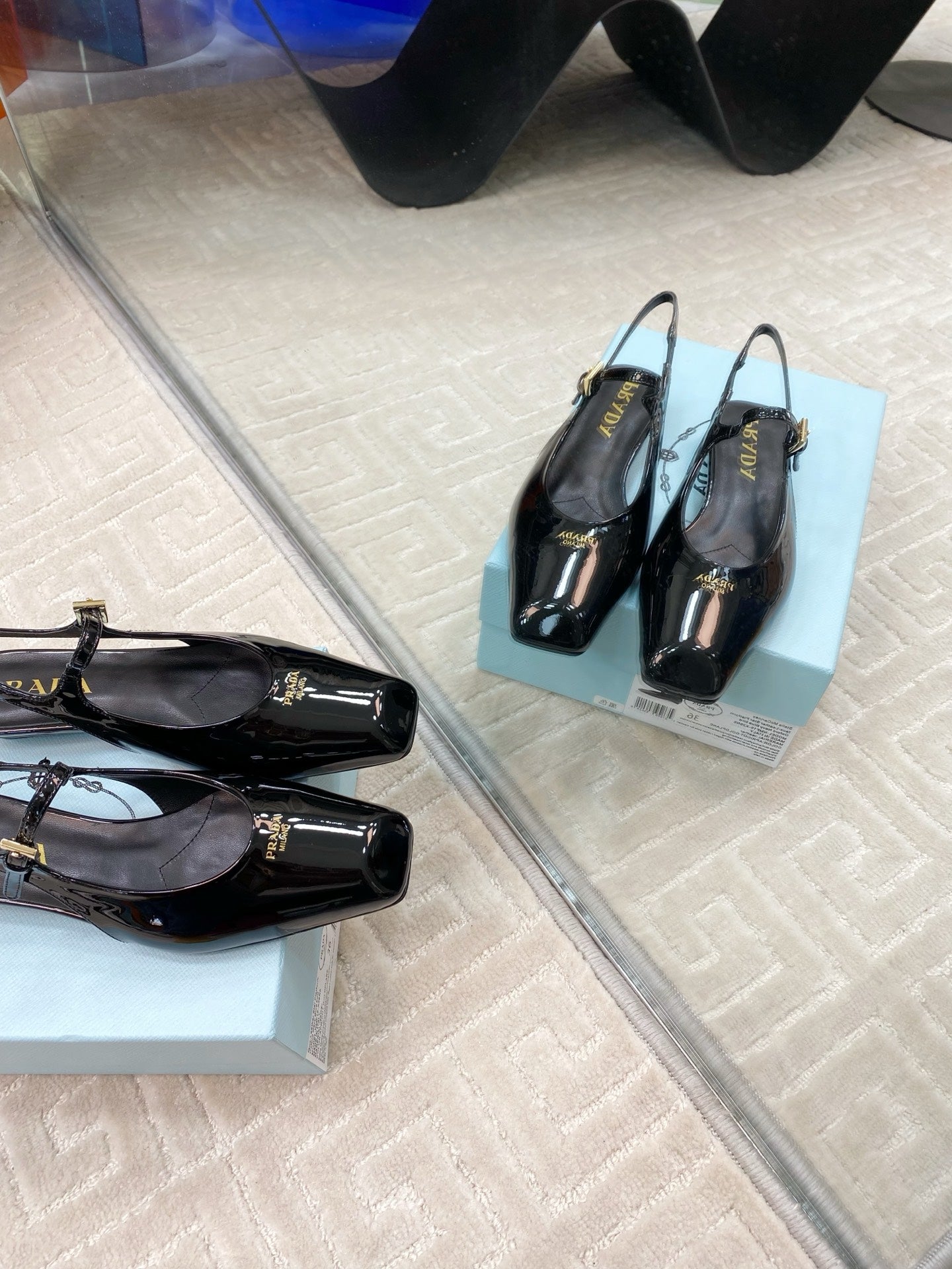MARY JANE SLINGBACK SQUARE TOE IN BLACK PATENT SHEEPSKIN - 35