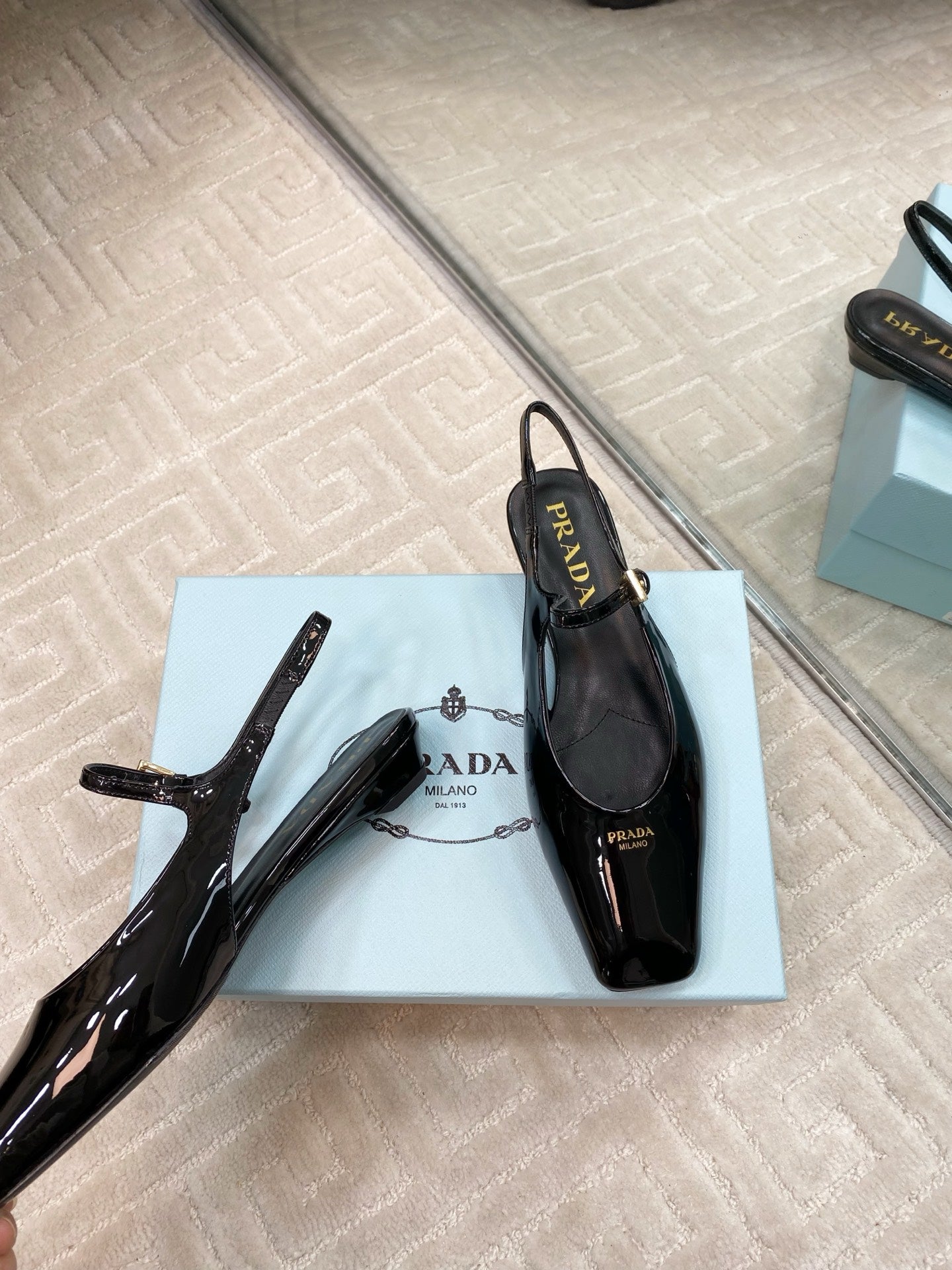 MARY JANE SLINGBACK SQUARE TOE IN BLACK PATENT SHEEPSKIN - 35