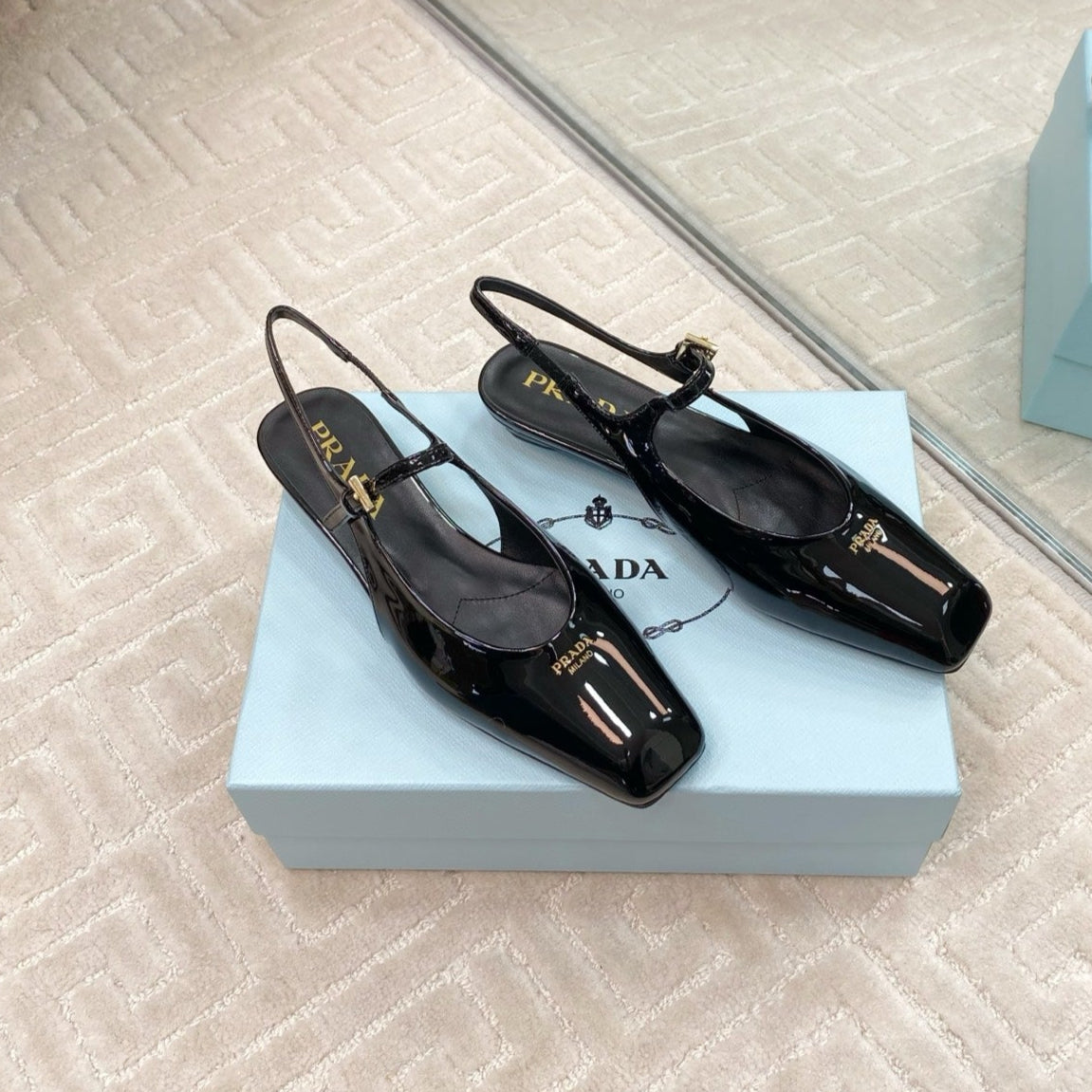 MARY JANE SLINGBACK SQUARE TOE IN BLACK PATENT SHEEPSKIN - 35