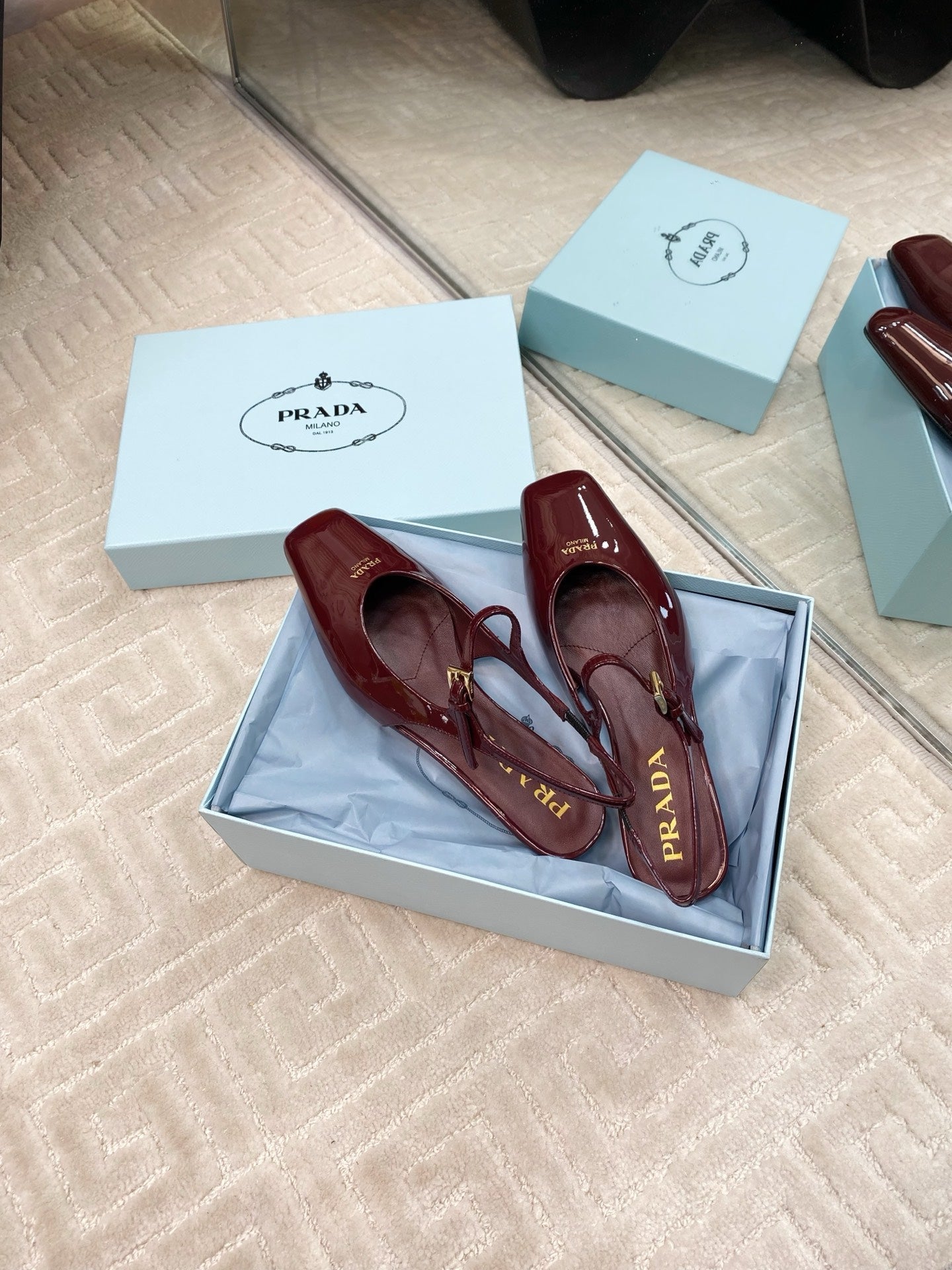 MARY JANE SLINGBACK SQUARE TOE IN BURGUNDY RED PATENT SHEEPSKIN - 35