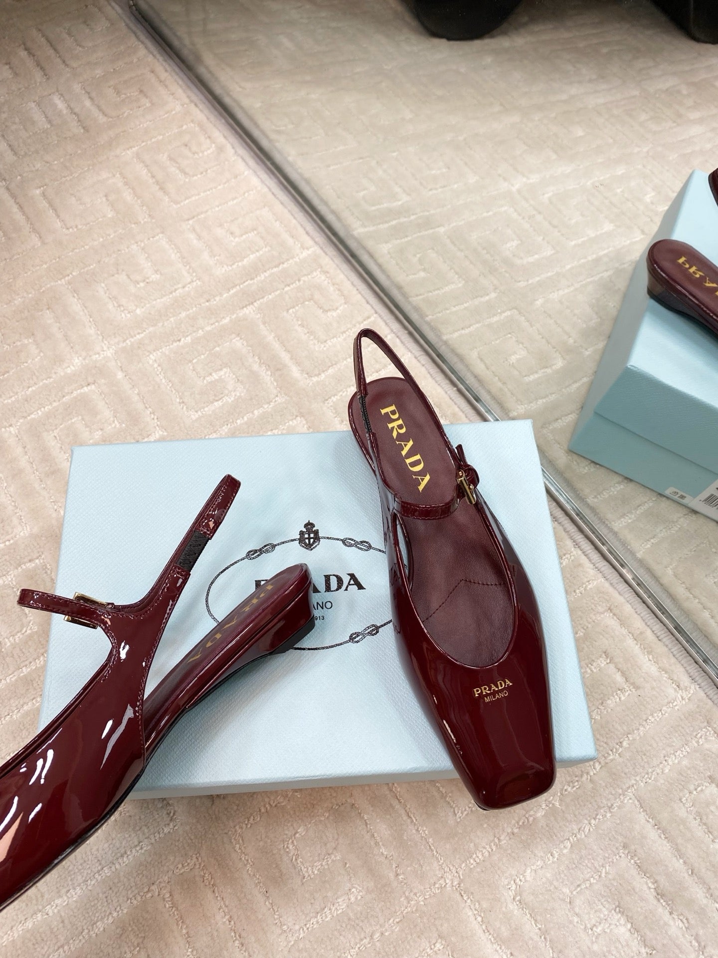 MARY JANE SLINGBACK SQUARE TOE IN BURGUNDY RED PATENT SHEEPSKIN - 35
