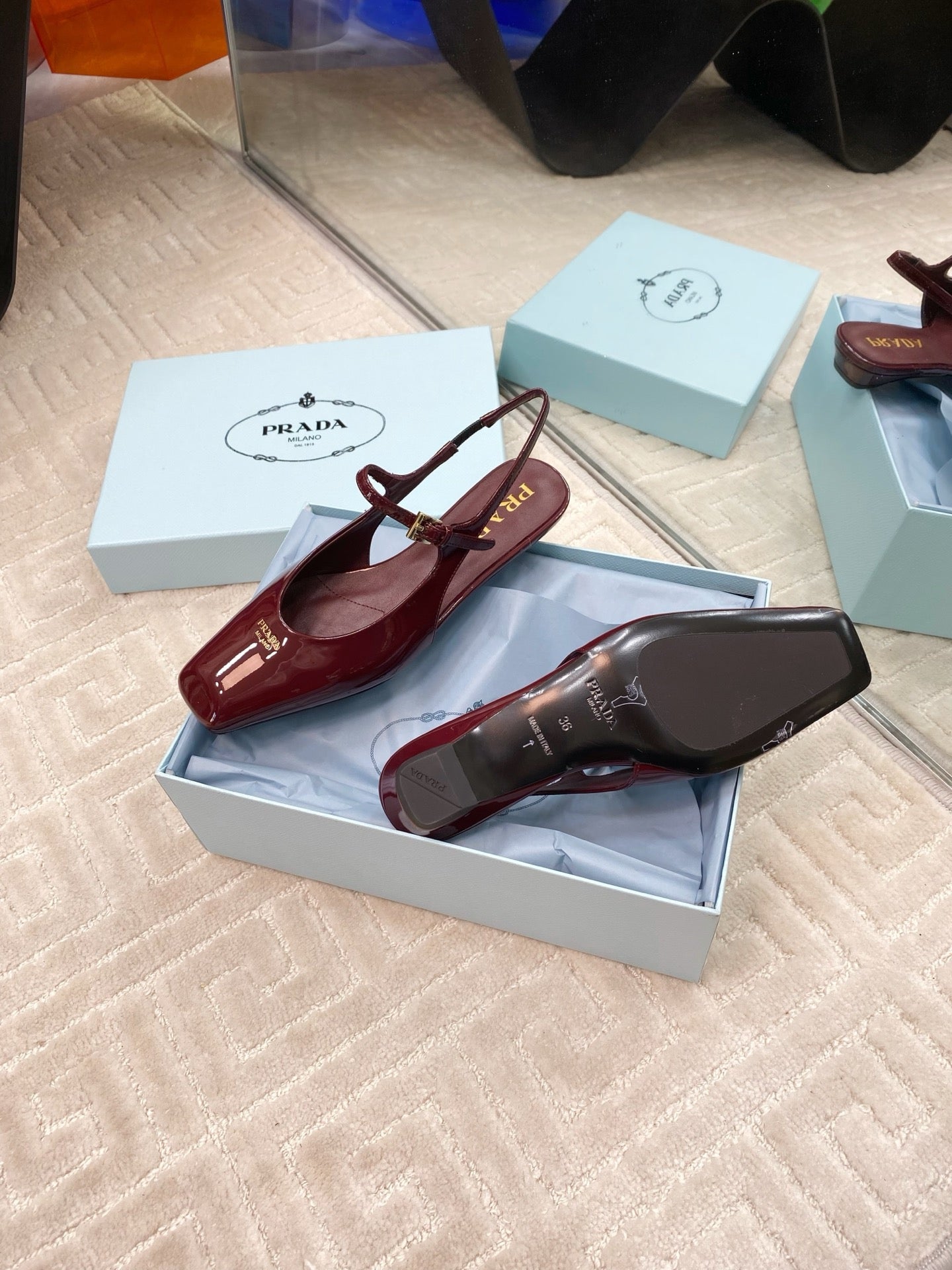 MARY JANE SLINGBACK SQUARE TOE IN BURGUNDY RED PATENT SHEEPSKIN - 35