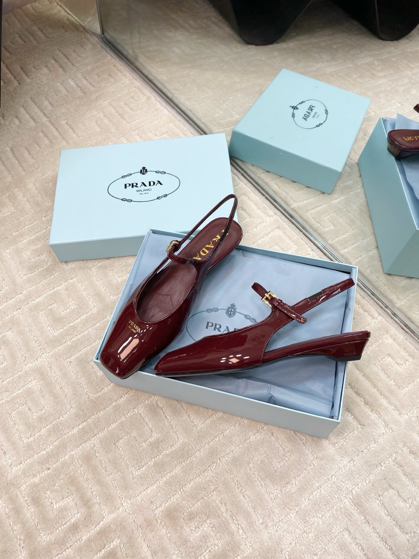 MARY JANE SLINGBACK SQUARE TOE IN BURGUNDY RED PATENT SHEEPSKIN - 35
