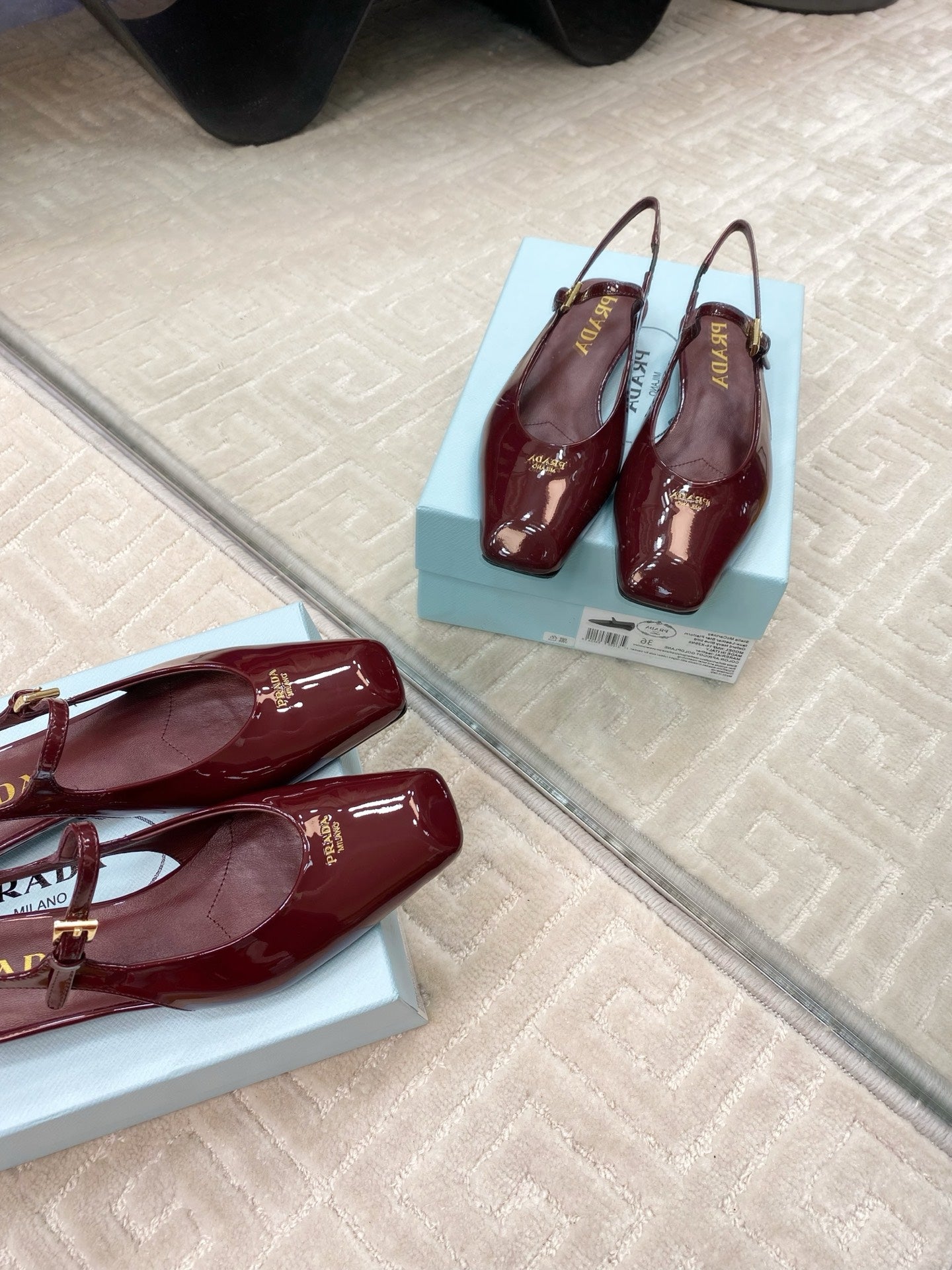 MARY JANE SLINGBACK SQUARE TOE IN BURGUNDY RED PATENT SHEEPSKIN - 35