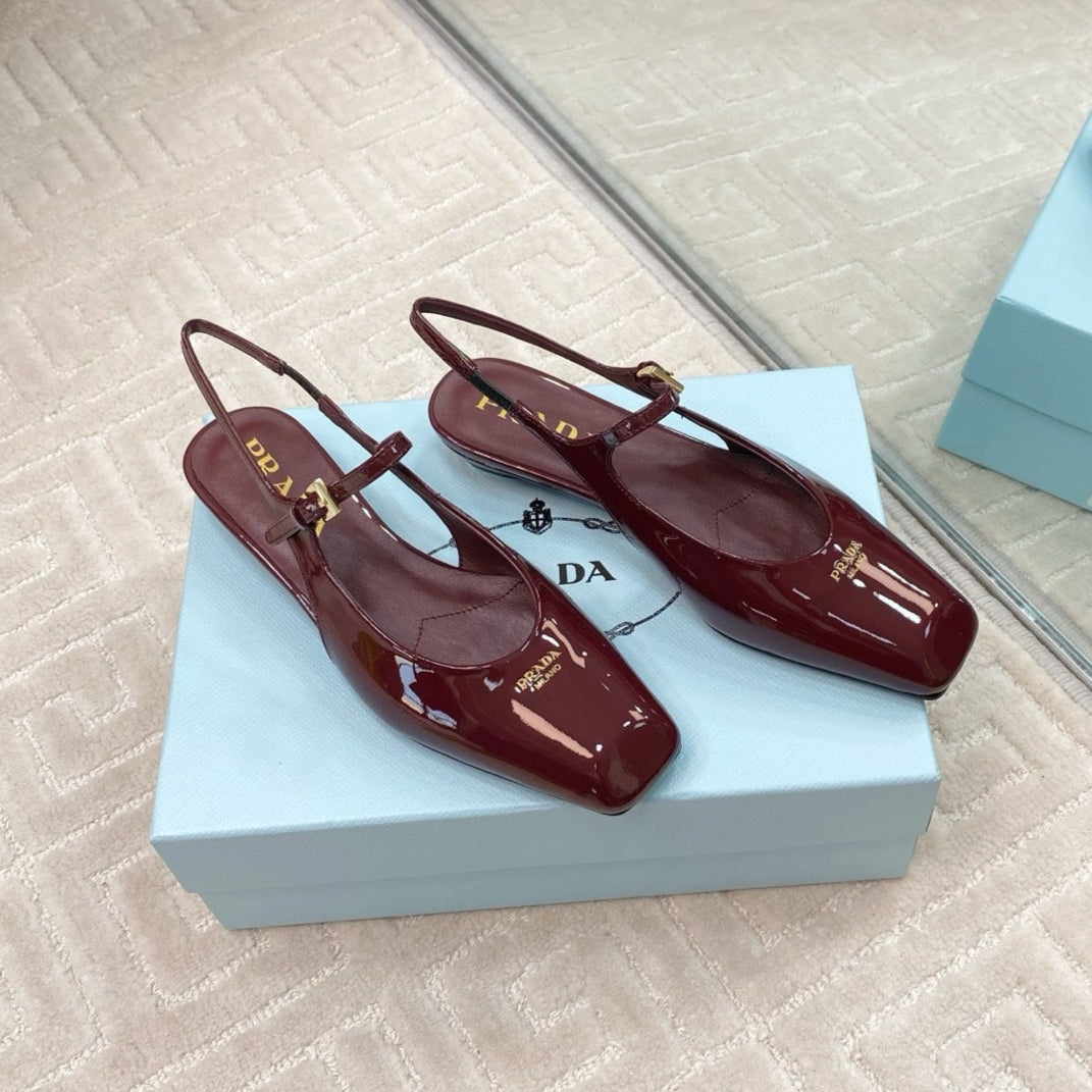 MARY JANE SLINGBACK SQUARE TOE IN BURGUNDY RED PATENT SHEEPSKIN - 35