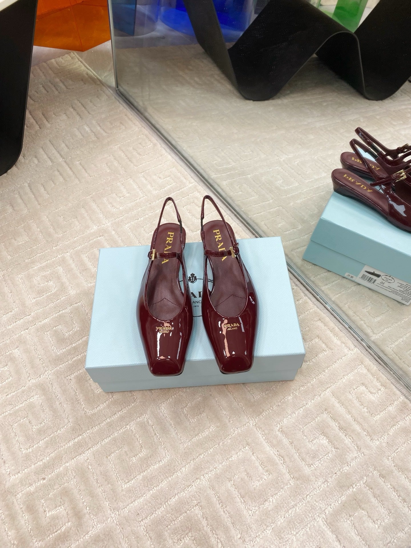 MARY JANE SLINGBACK SQUARE TOE IN BURGUNDY RED PATENT SHEEPSKIN - 35