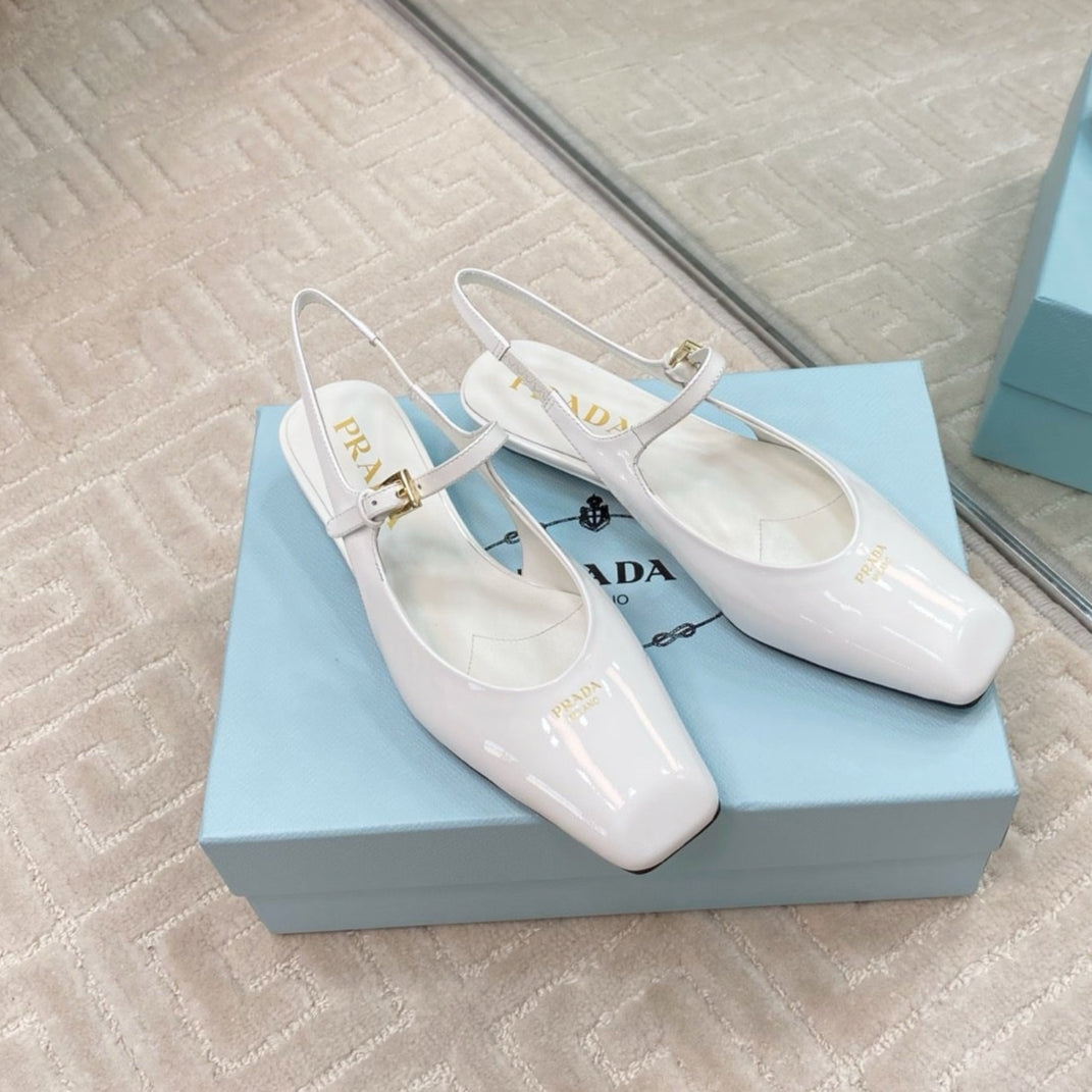 MARY JANE SLINGBACK SQUARE TOE IN WHITE PATENT SHEEPSKIN - 35