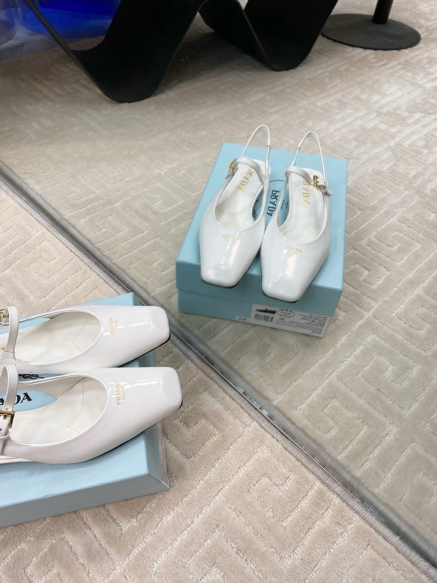 MARY JANE SLINGBACK SQUARE TOE IN WHITE PATENT SHEEPSKIN - 35