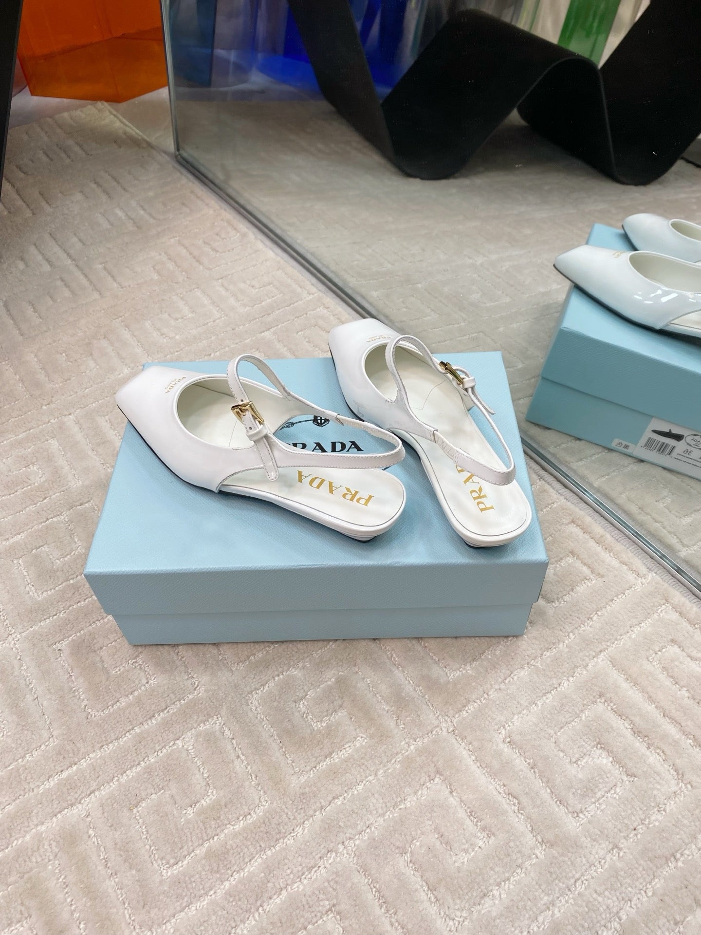 MARY JANE SLINGBACK SQUARE TOE IN WHITE PATENT SHEEPSKIN - 35