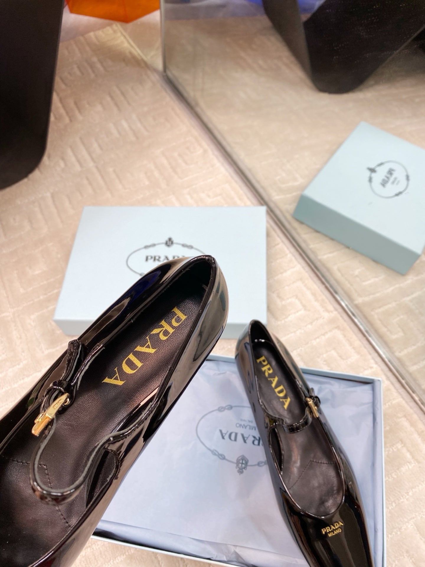 MARY JANE FLATS SQUARE TOE IN BLACK PATENT SHEEPSKIN - 35