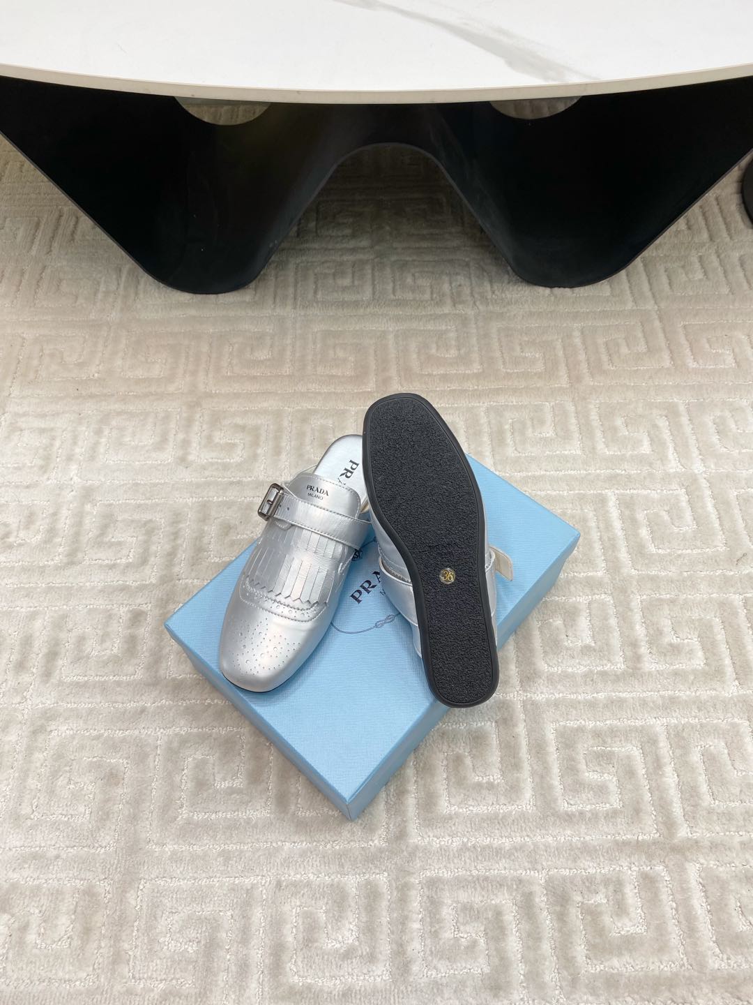 TASSEL MULES IN SILVER METALLIC LAMBSKIN - 35