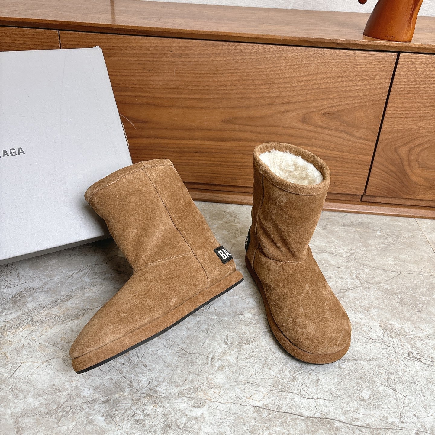 BALENCIAGA 25S ALASKA ANKLE BOOTS IN WARM CARAMEL SUEDE - 35