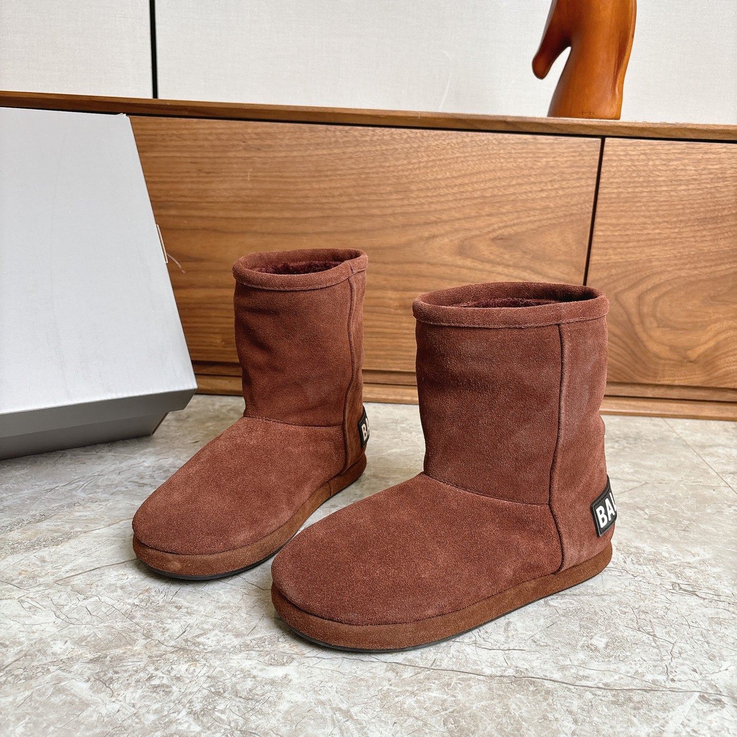 BALENCIAGA 25S ALASKA ANKLE BOOTS IN DEEP CHESTNUT BROWN SUEDE - 35