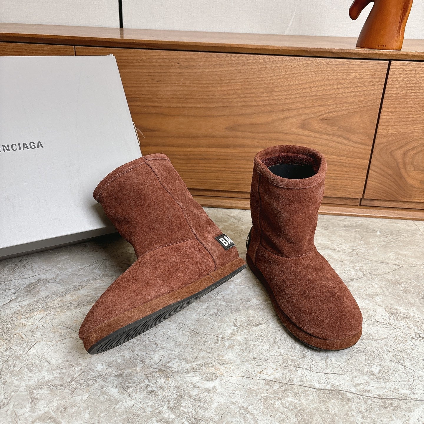 BALENCIAGA 25S ALASKA ANKLE BOOTS IN DEEP CHESTNUT BROWN SUEDE - 35