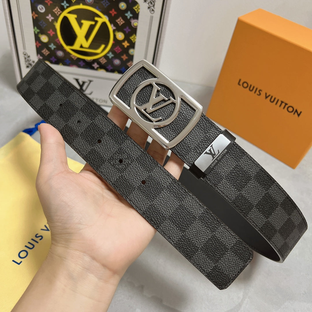 LV 25S BELT 38 MM IN BLACK MIX GREY CALFSKIN 593229 - 26-28
