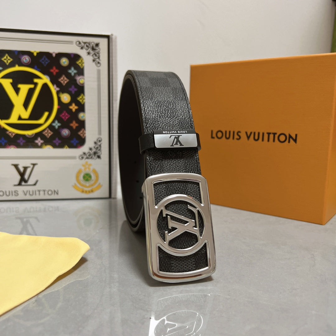 LV 25S BELT 38 MM IN BLACK MIX GREY CALFSKIN 593229 - 26-28