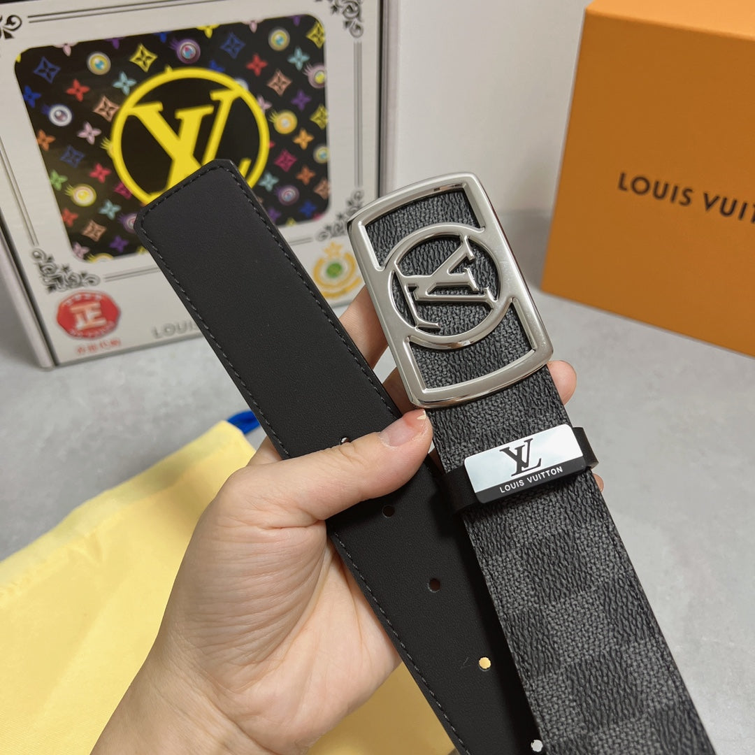 LV 25S BELT 38 MM IN BLACK MIX GREY CALFSKIN 593229 - 26-28