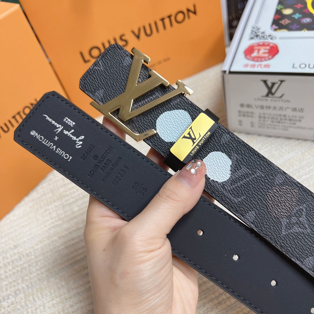 LV 25S BELT 38 MM IN DARK CHARCOAL GRAY CALFSKIN 593280 - 26-28