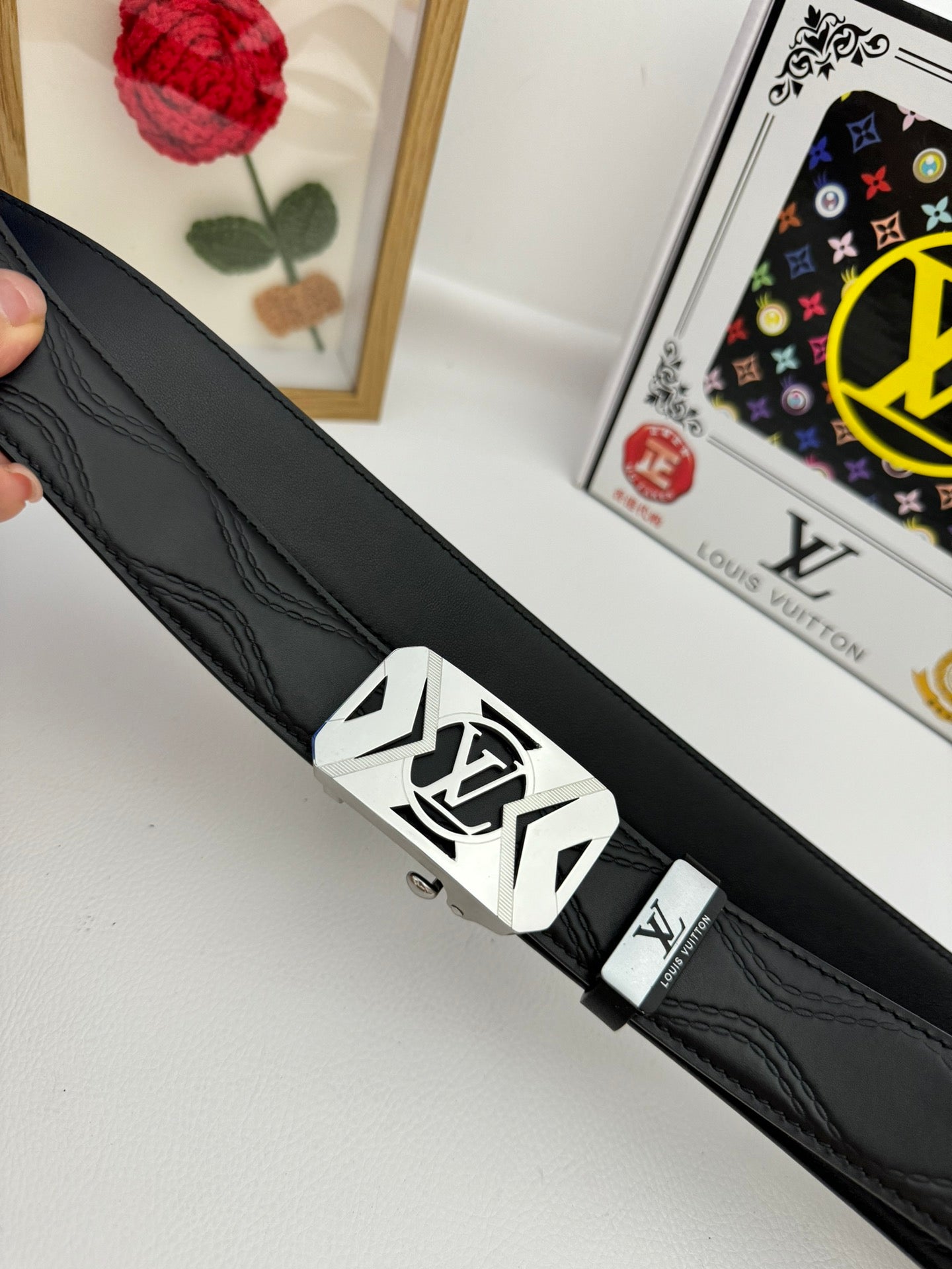 LV 25S BELT 35 MM IN BLACK CALFSKIN 593218 - 26-28