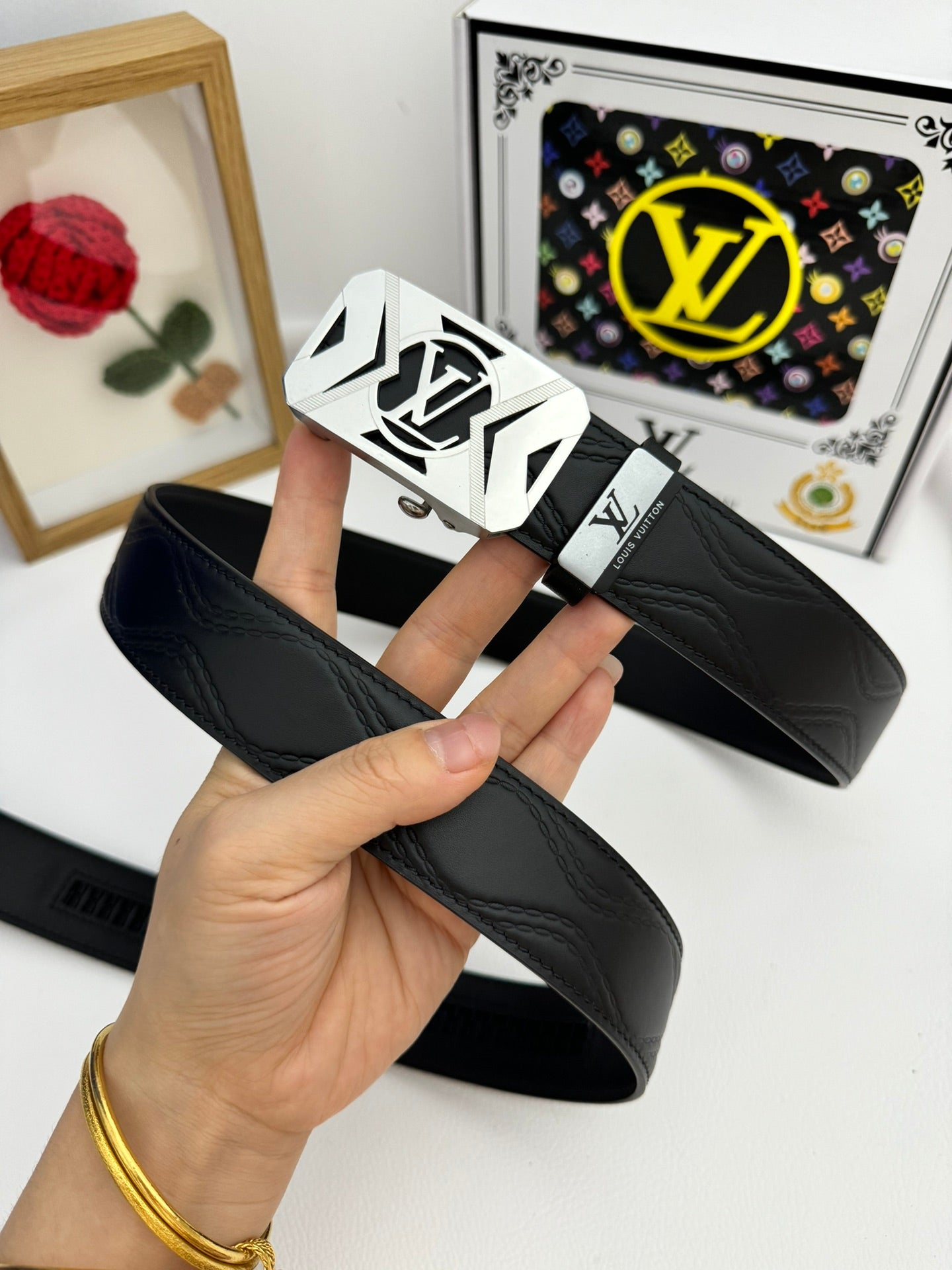 LV 25S BELT 35 MM IN BLACK CALFSKIN 593218 - 26-28
