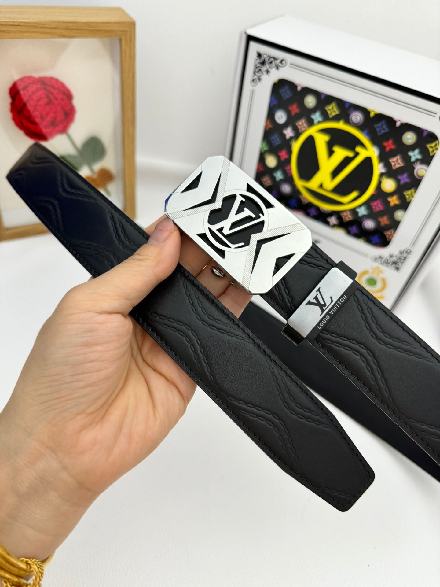 LV 25S BELT 35 MM IN BLACK CALFSKIN 593218 - 26-28