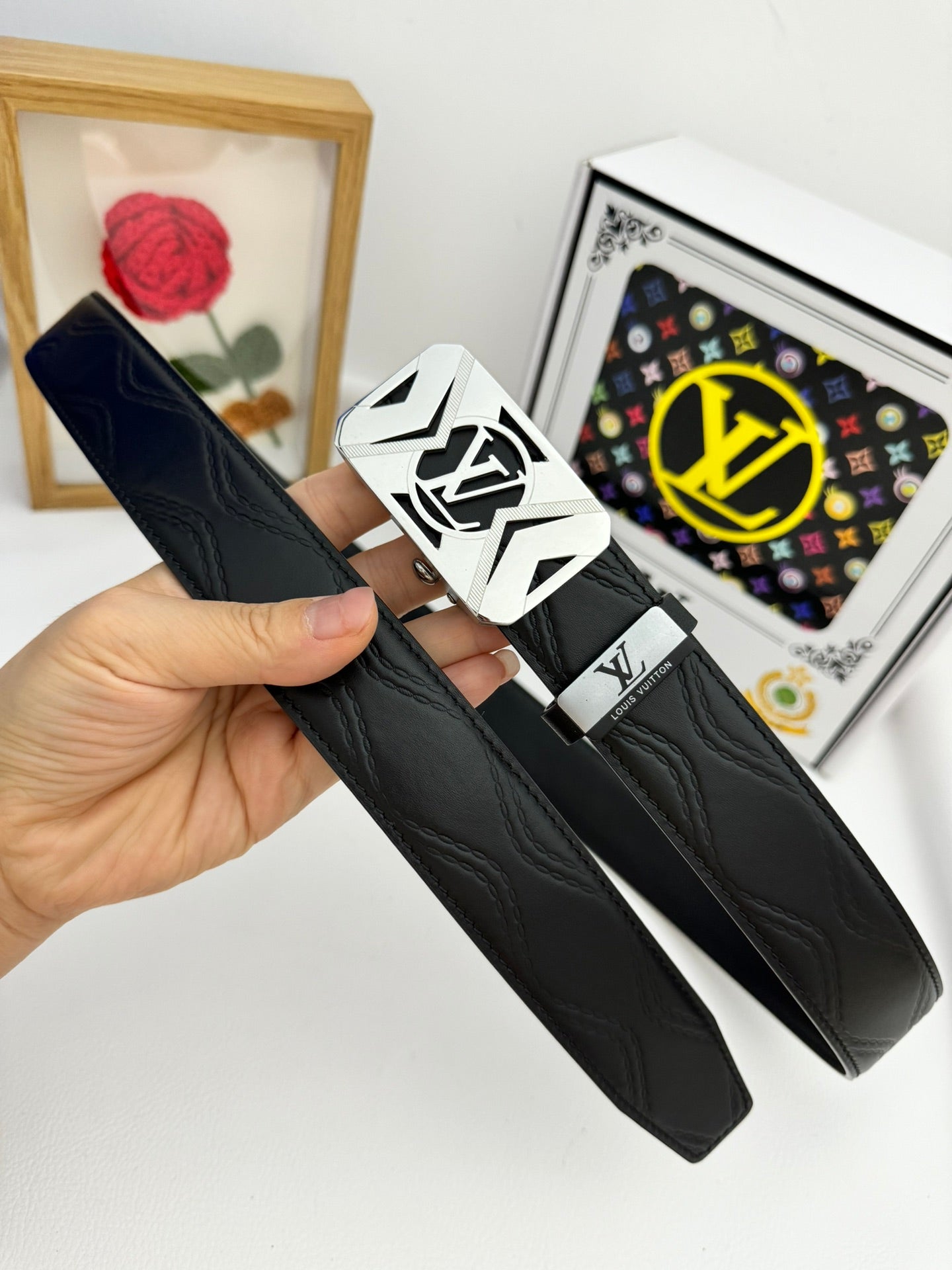 LV 25S BELT 35 MM IN BLACK CALFSKIN 593218 - 26-28