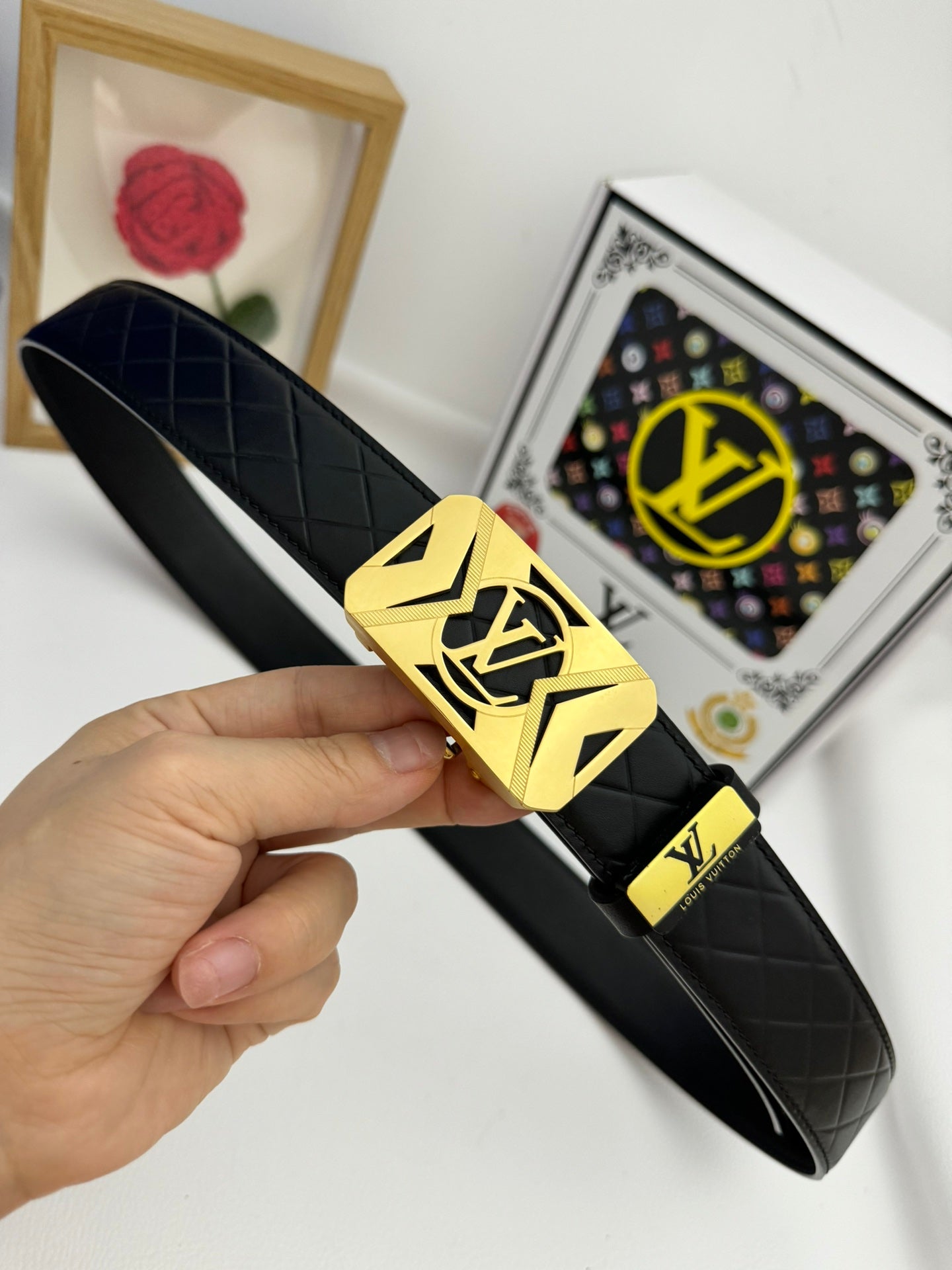 LV 25S BELT 35 MM IN BLACK CALFSKIN 593219 - 26-28
