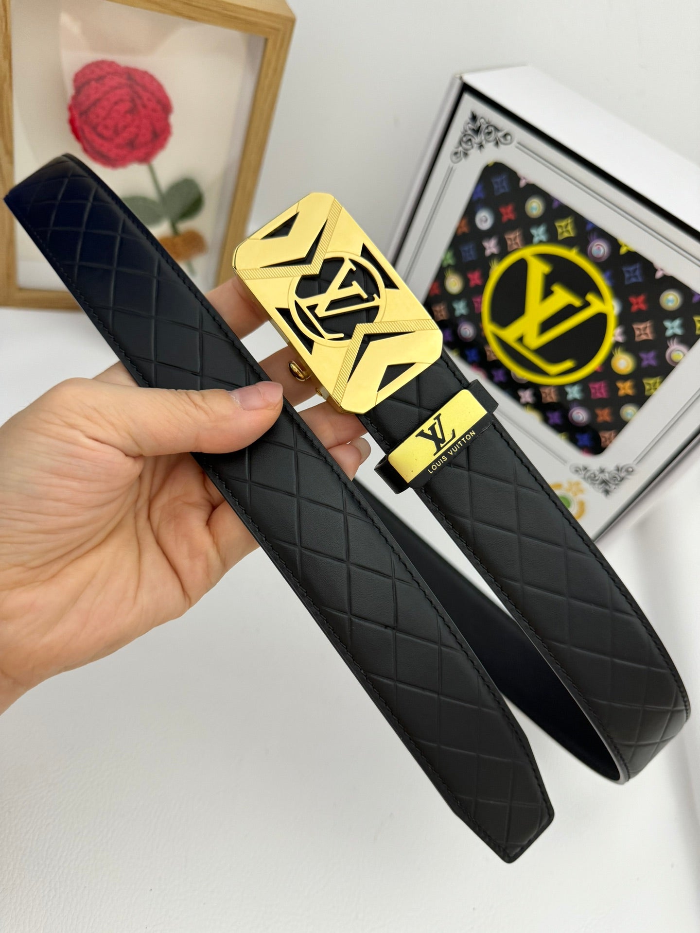 LV 25S BELT 35 MM IN BLACK CALFSKIN 593219 - 26-28