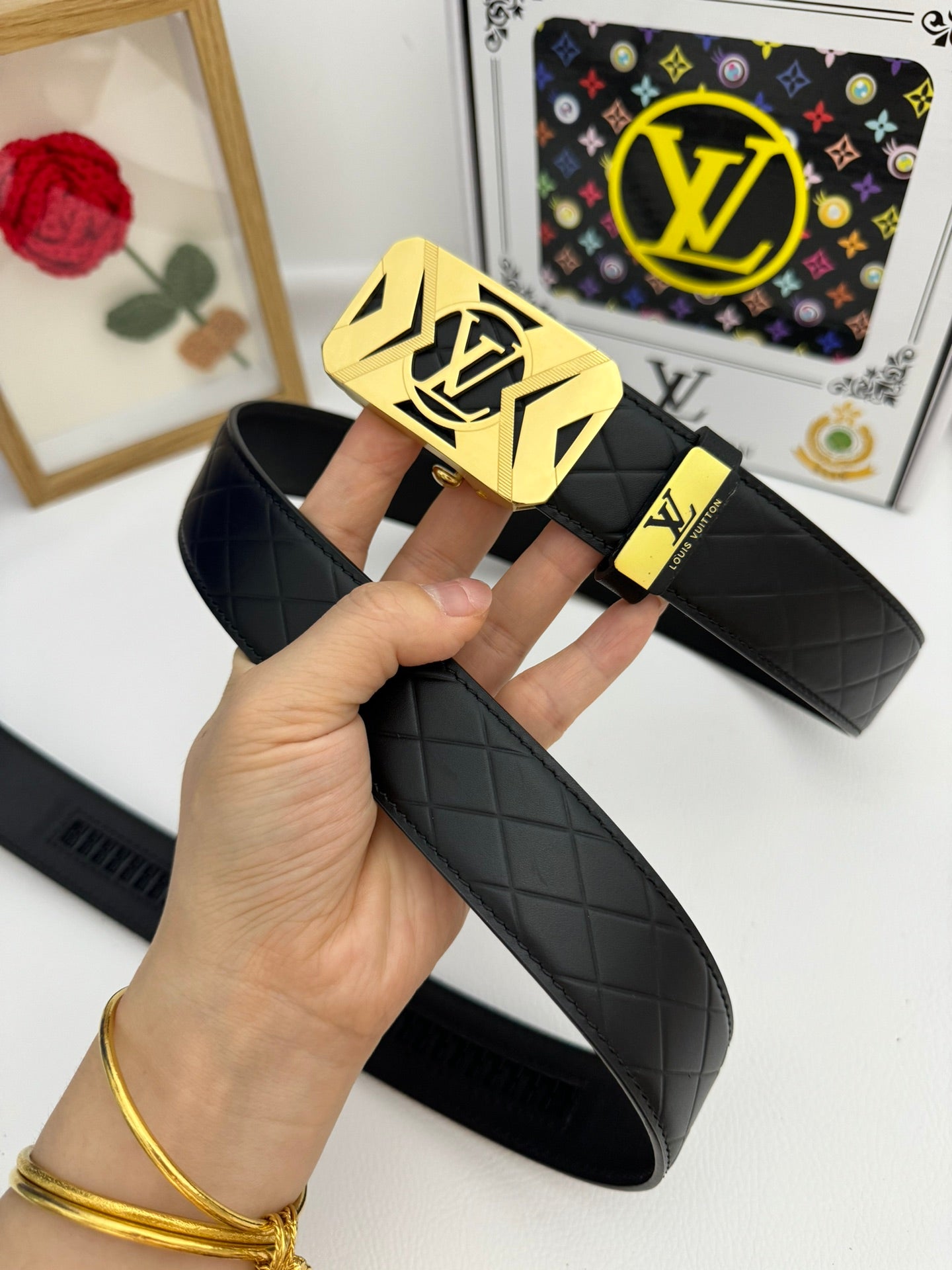 LV 25S BELT 35 MM IN BLACK CALFSKIN 593219 - 26-28