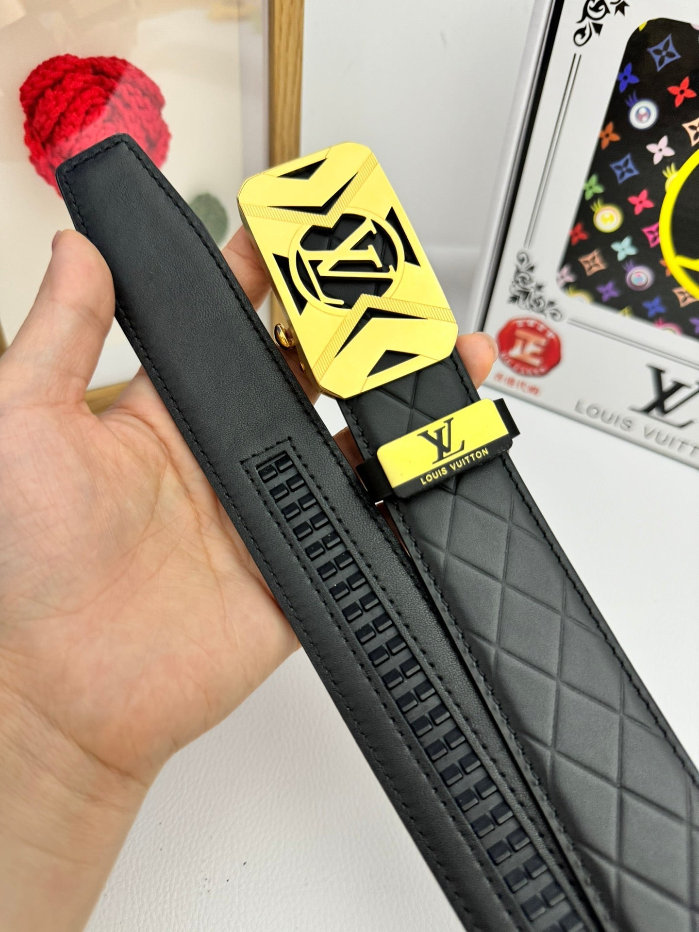 LV 25S BELT 35 MM IN BLACK CALFSKIN 593219 - 26-28