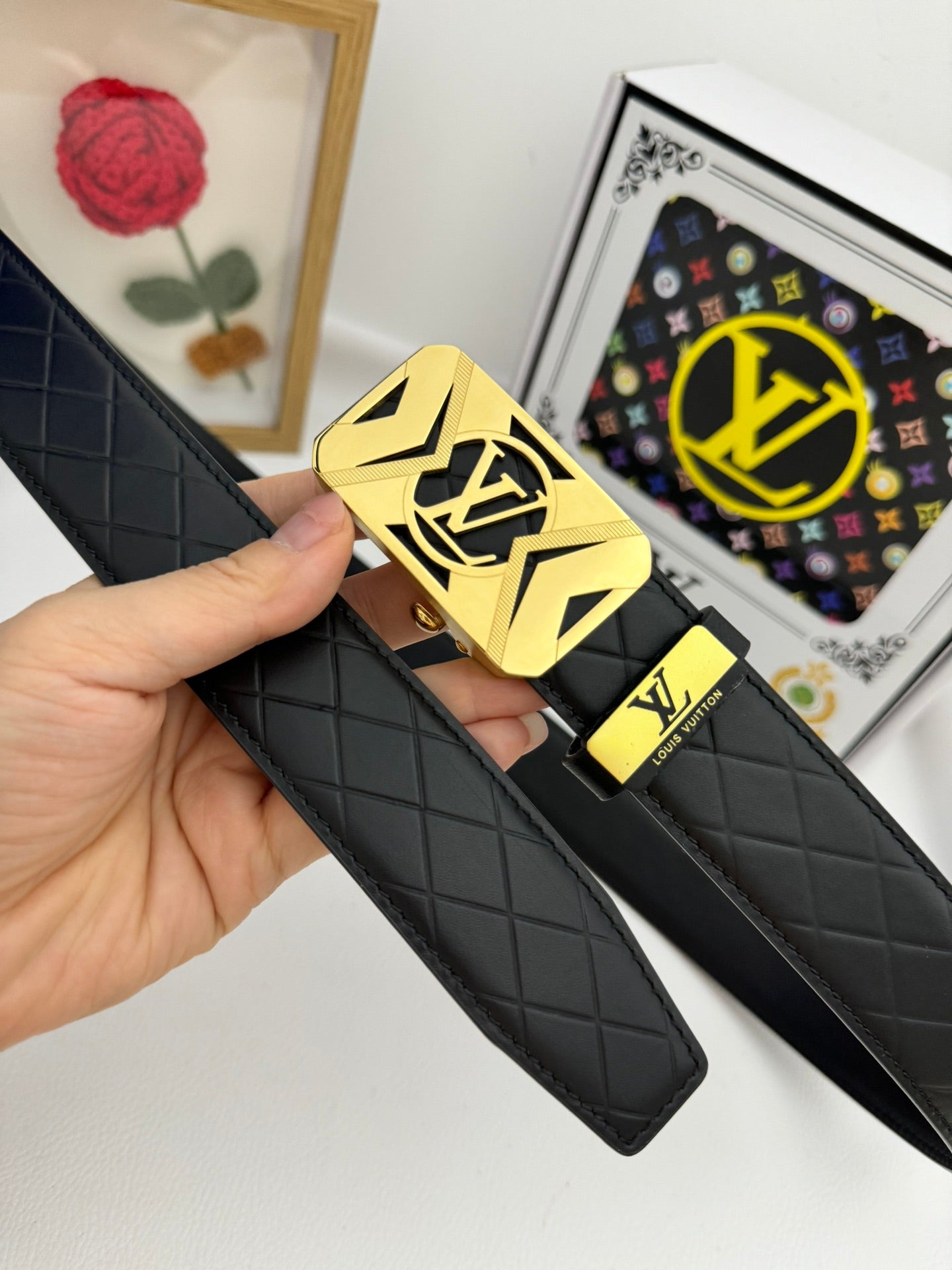 LV 25S BELT 35 MM IN BLACK CALFSKIN 593219 - 26-28