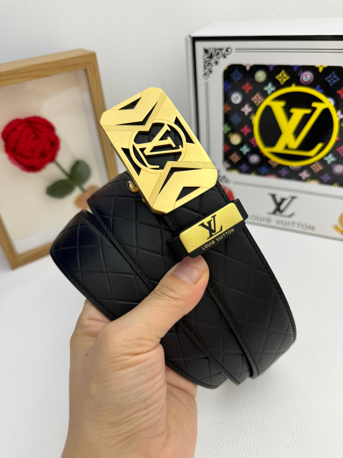 LV 25S BELT 35 MM IN BLACK CALFSKIN 593219 - 26-28
