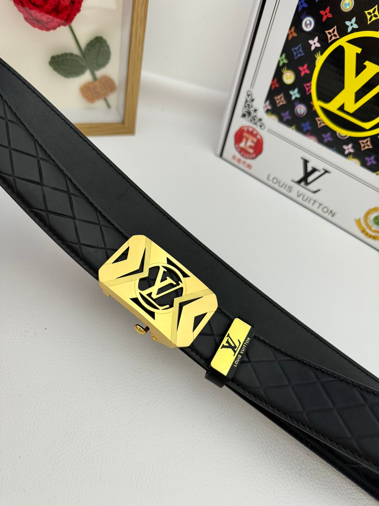 LV 25S BELT 35 MM IN BLACK CALFSKIN 593219 - 26-28