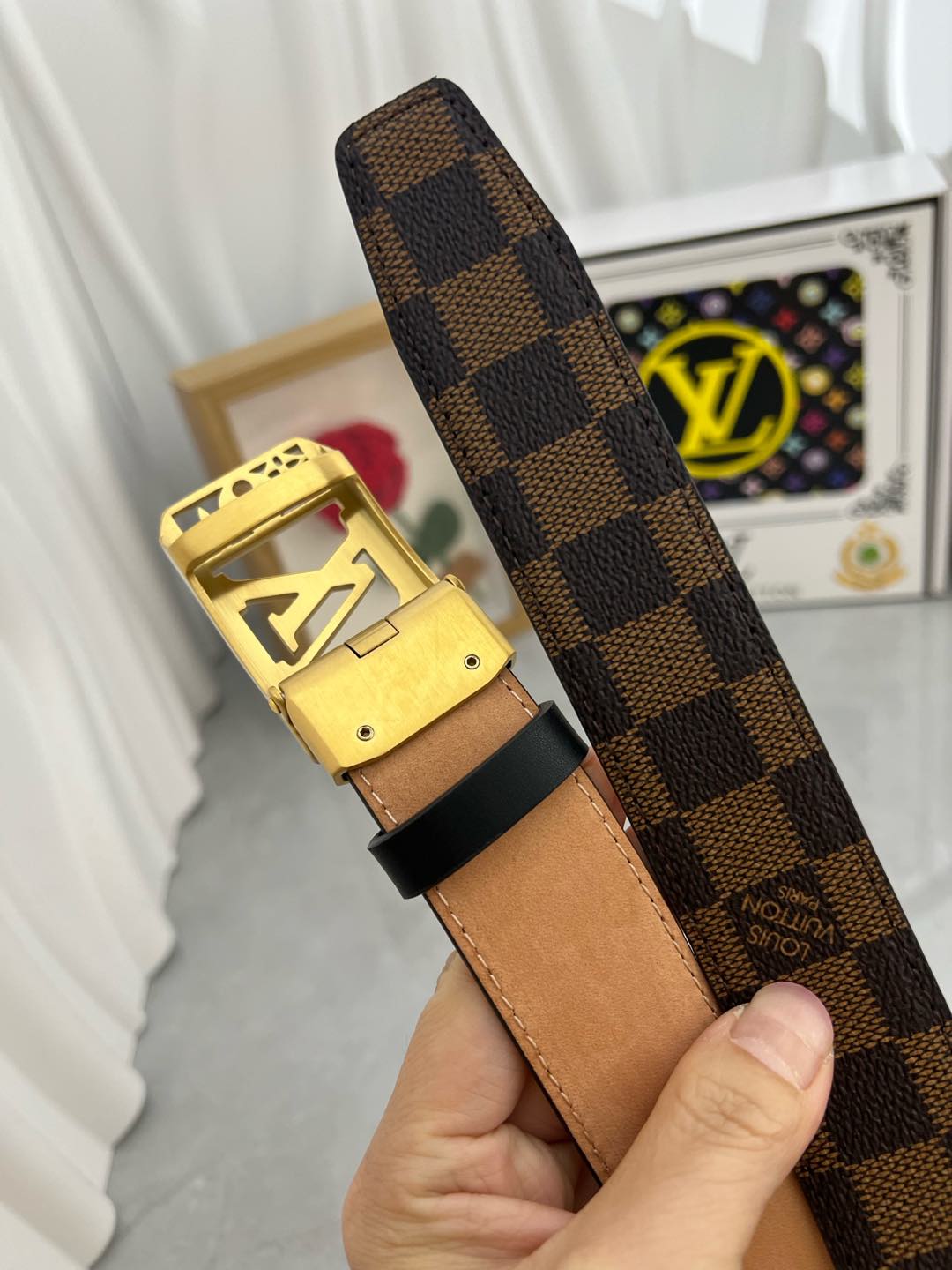 LV 25S BELT 35 MM IN BROWN CALFSKIN 593274 - 26-28